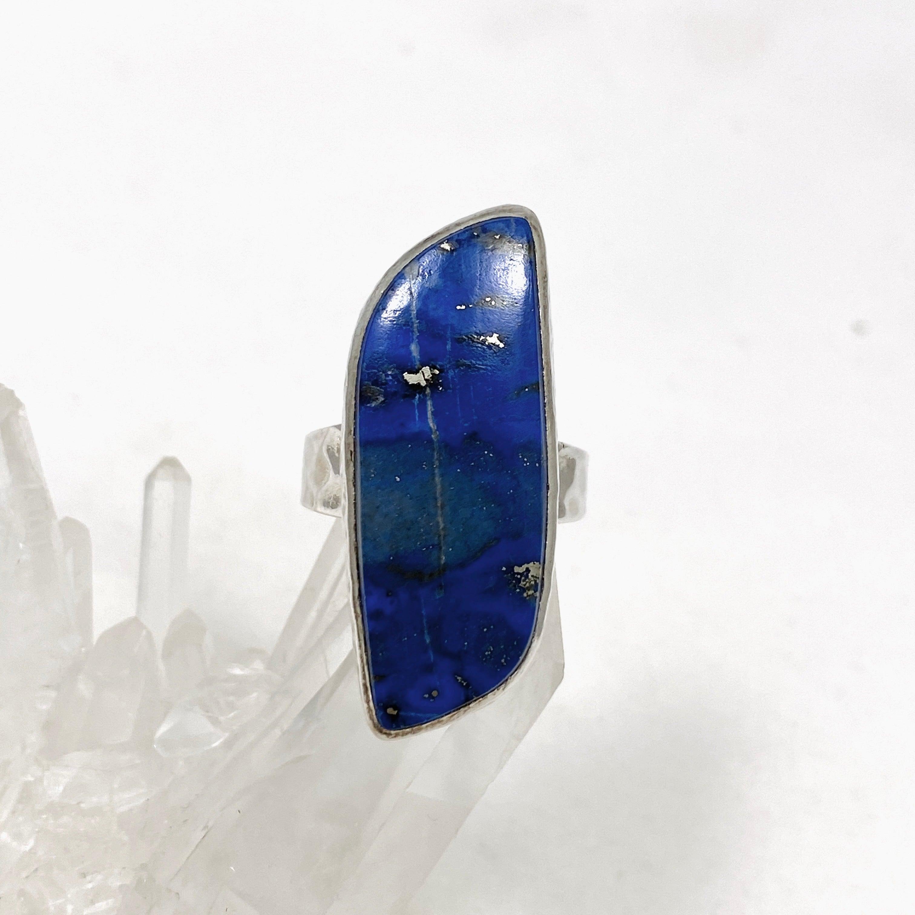 Lapis Lazuli Freeform Hammered Band Ring for Women - Size 8 - KRGJ2162 - Handmade Boho Jewelry for Everyday Wear & Special Occasions