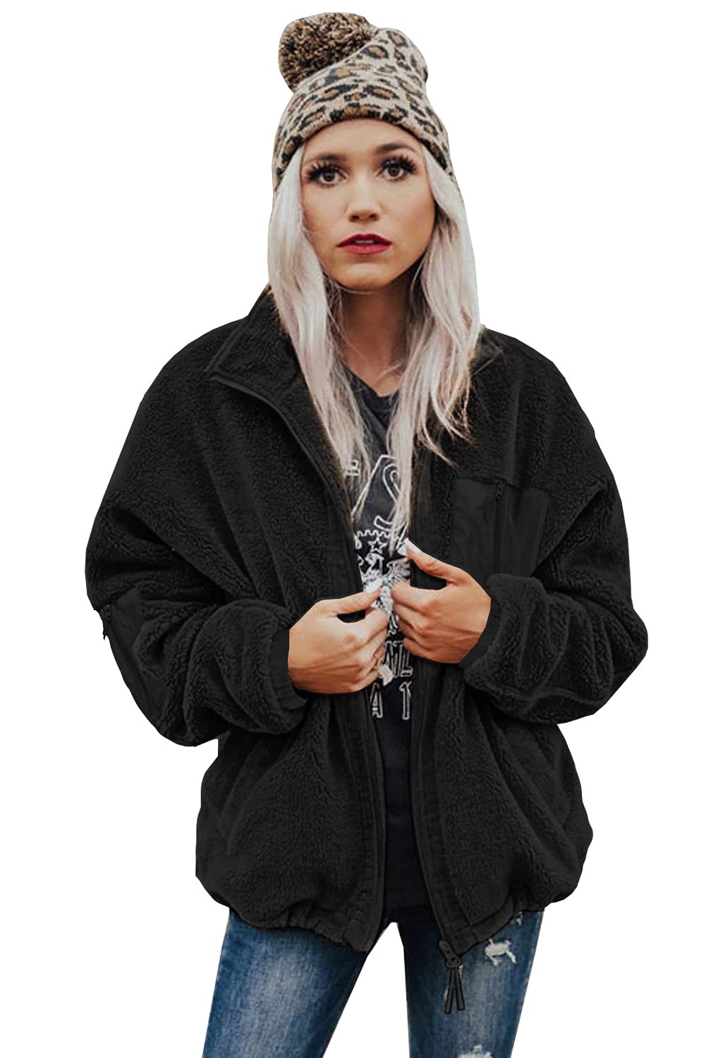 Women's Chunky Knit Fleece Cardigan - Long Sleeve Zip Up Jacket with Pockets | Warm Winter Coat for Women | Perfect for Casual Outfits, Lounging at Home & Outdoor Activities