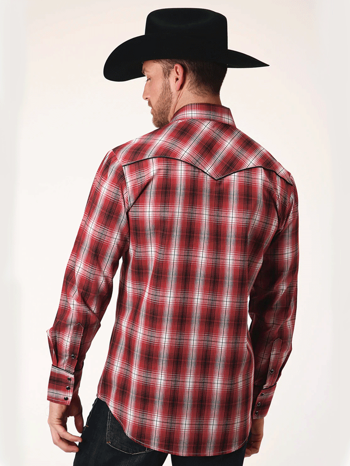 Roper Men's Long Sleeve Snap Plaid Western Shirt - Red Checkered Flannel Shirt for Cowboy Style | Ranch Work, Rodeo, and Casual Outdoors Wear