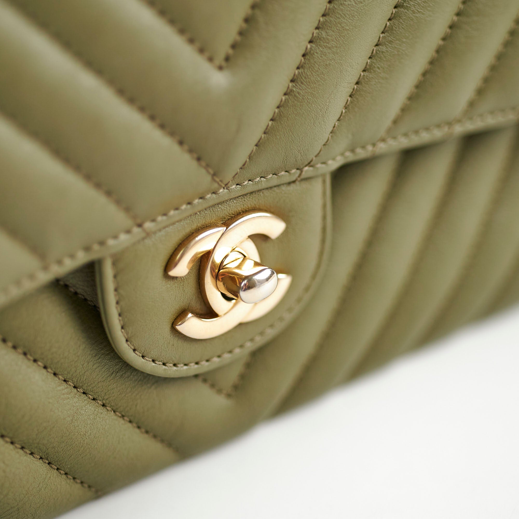 Chanel Chevron M/L Classic Flap Bag in Khaki - Luxury Designer Handbag for Women | Perfect for Work, Evening Events & Special Occasions