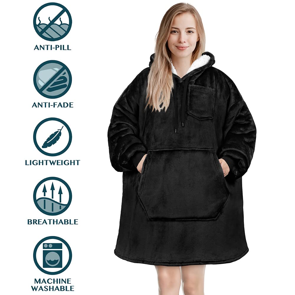 PAVILIA Women's Sherpa Wearable Blanket Hoodie - Oversized Cozy Fleece Hooded Sweatshirt for Men & Women | Perfect for Lounging, Netflix Nights & Outdoor Camping