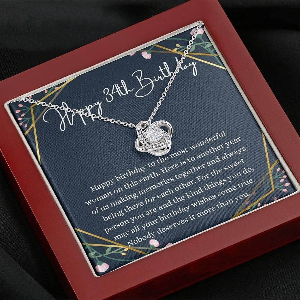 Handmade Personalized Love Knot Necklace with Message Card - Unique 34th Birthday Gift for Women, 34 Year Old Birthday Girl Jewelry - Perfect for Anniversaries, Valentine's Day & Special Occasions