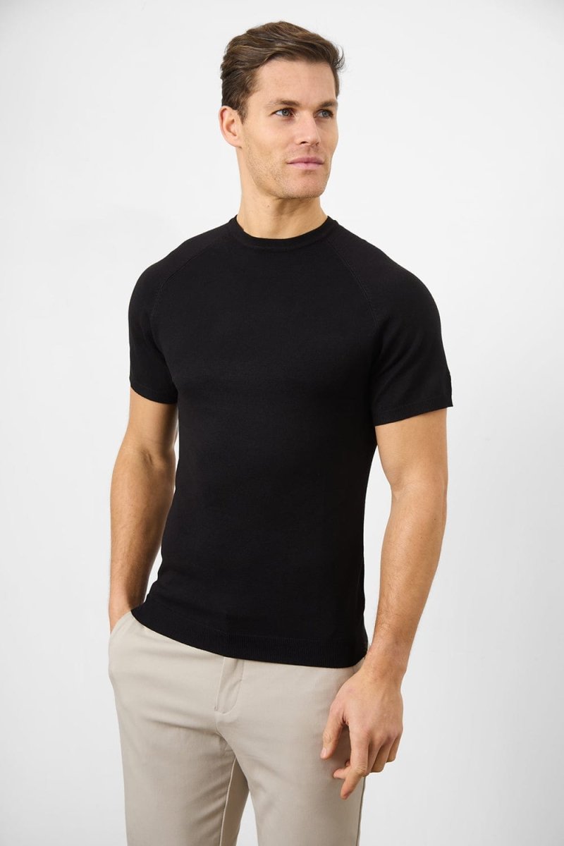 Premium Fine Gauge Knitted Cotton T-Shirt for Men - Soft Breathable Black Tee - Perfect for Casual Wear, Layering & Everyday Comfort