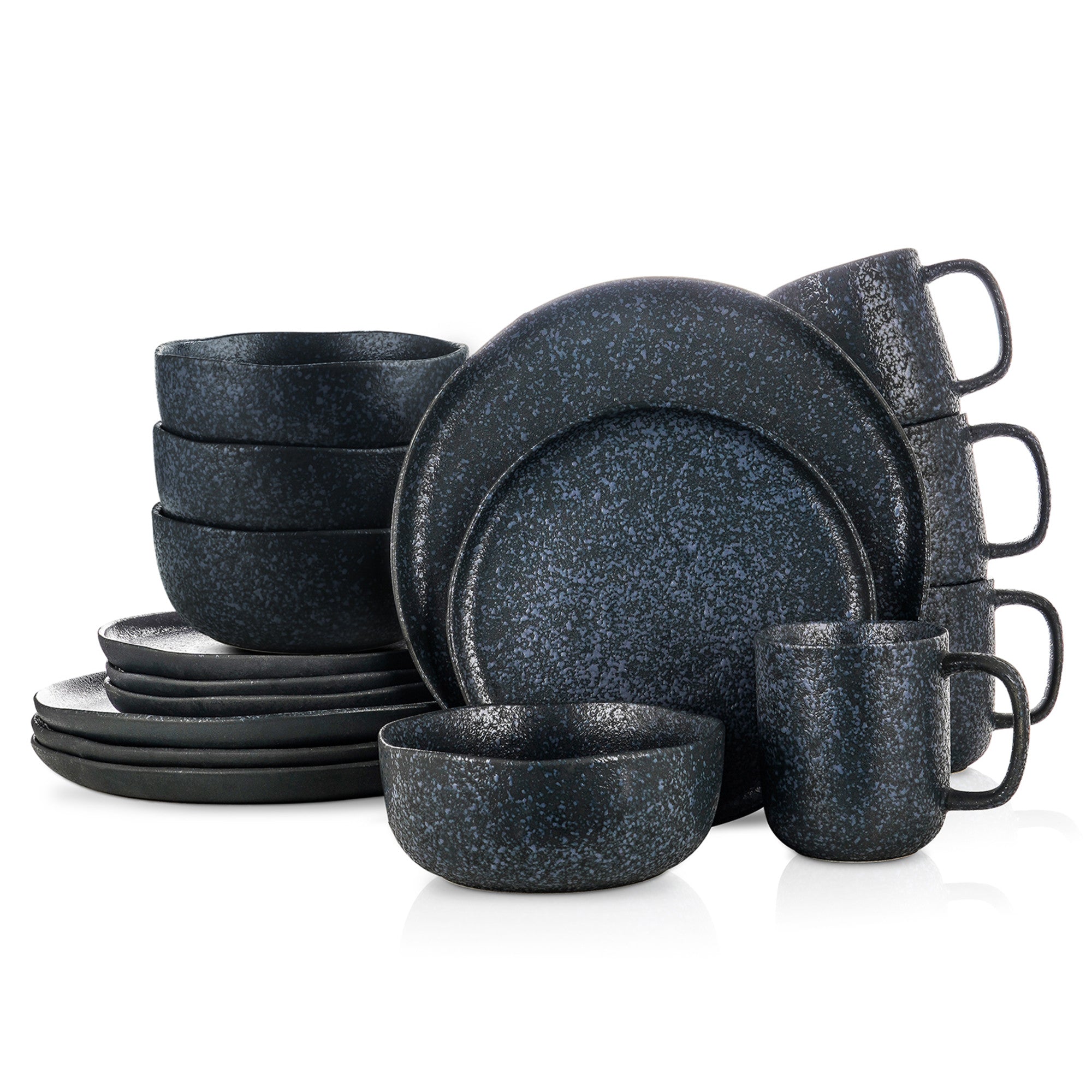 Premium Tom Stoneware Dinnerware Set - Elegant Grey & Blue Ceramic Plates & Bowls for Everyday Dining, Dinner Parties & Home Decor