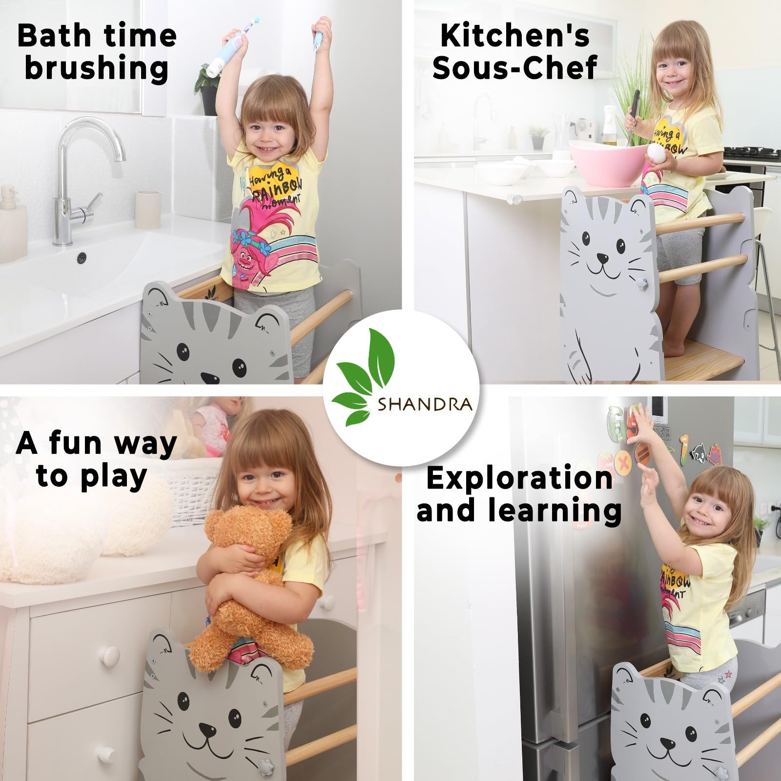 Montessori Adjustable Toddler Tower Stool - Safe Kitchen Step Stool Helper for Kids Ages 1-6 | Learning Tower for Baking, Cooking & Counter Access | Non-Slip Toddler Standing Stool for Home & Preschool