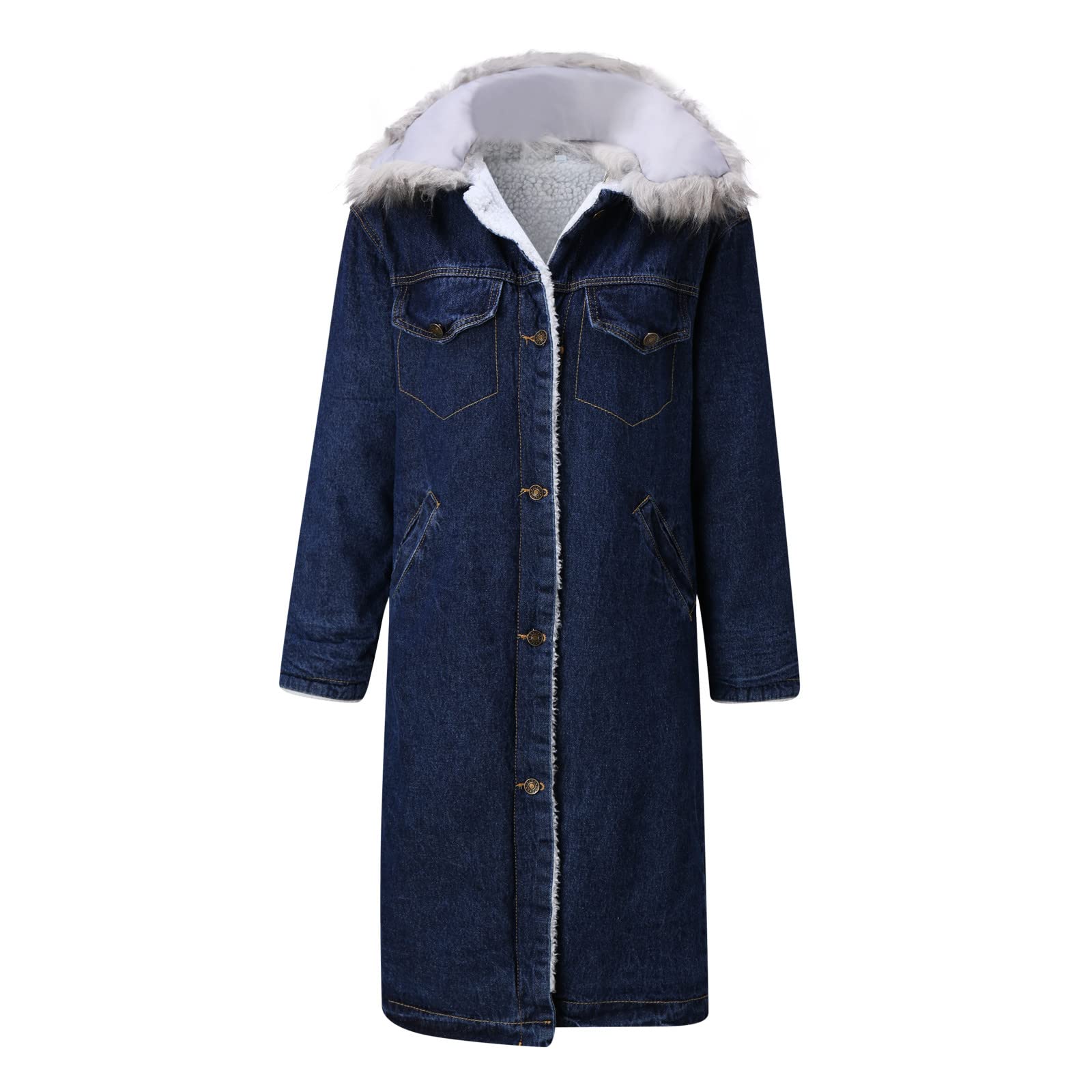 Women's Casual Denim Jacket with Faux Fur Collar - Long Sleeve Jean Coat for Fall & Winter - Perfect for Outdoor Activities, Streetwear and Layering Fashion