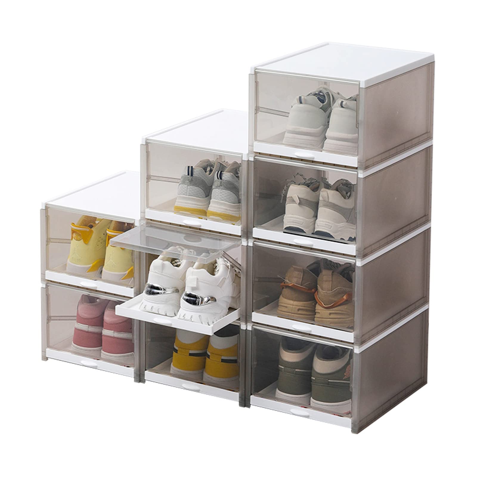 Clear Stackable Shoe Boxes 9-Pack - Plastic Drawer Organizer for Sneakers & Display Storage