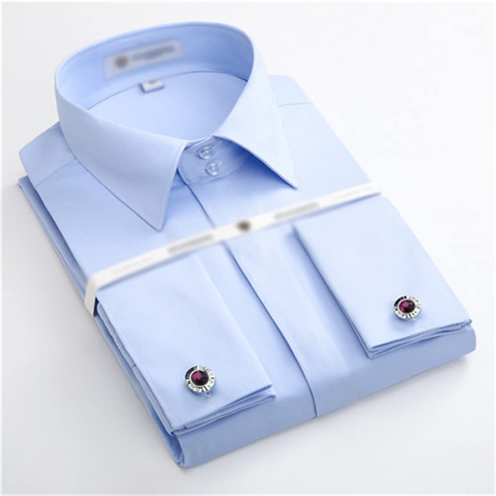 Men's Slim Fit Long Sleeve Dress Shirts - Formal Tuxedo Shirt with Cover Buttons & Cufflinks - XX-Large - Soft Comfortable Fabric for Business, Wedding & Special Occasions