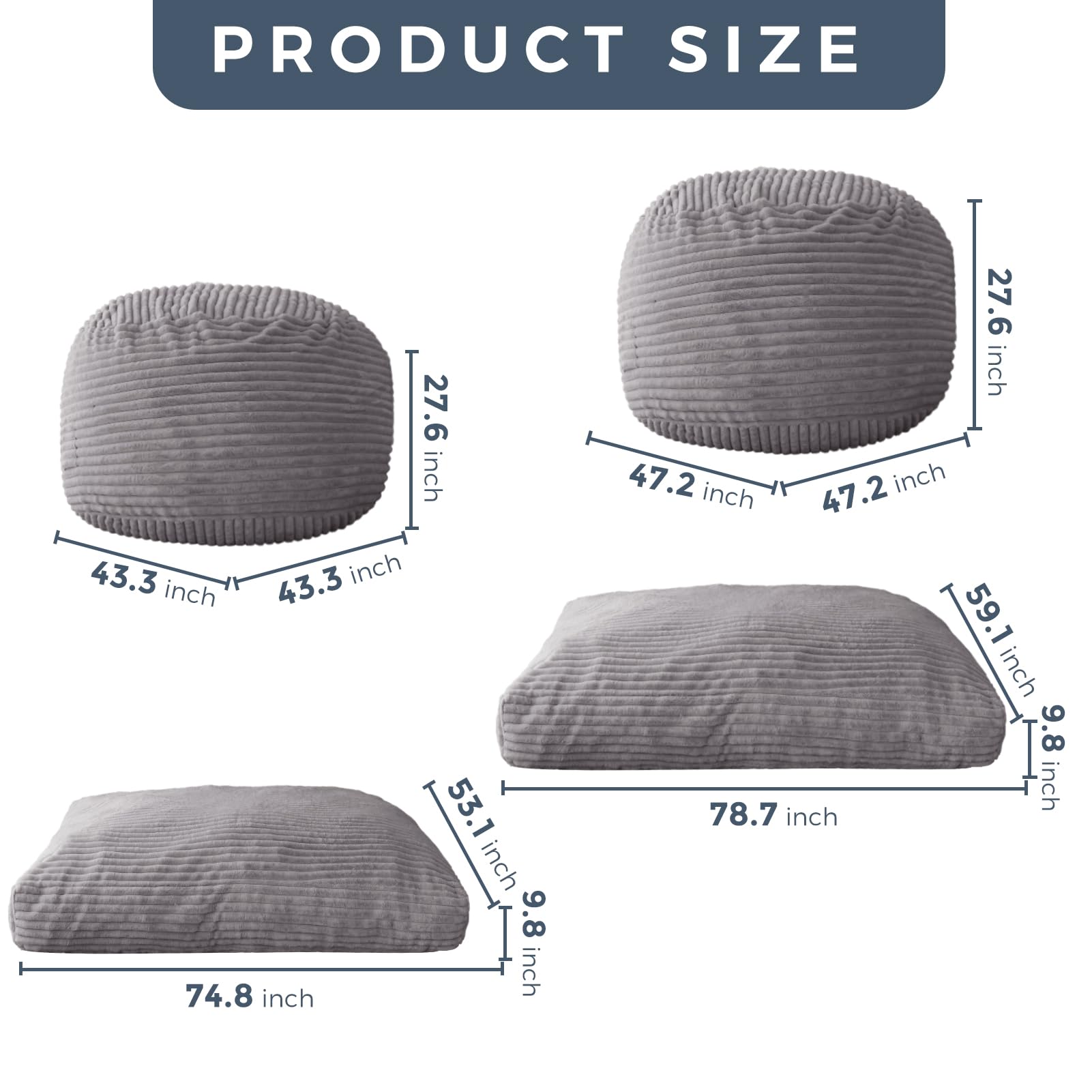 MAXYOYO Giant Bean Bag Chair Bed for Adults - Convertible Beanbag from Lazy Chair to Floor Mattress, Large Floor Sofa with High-Density Foam Filling & Machine Washable Cover - Perfect for Living Room, Bedroom, Dorm or Game Room Relaxation