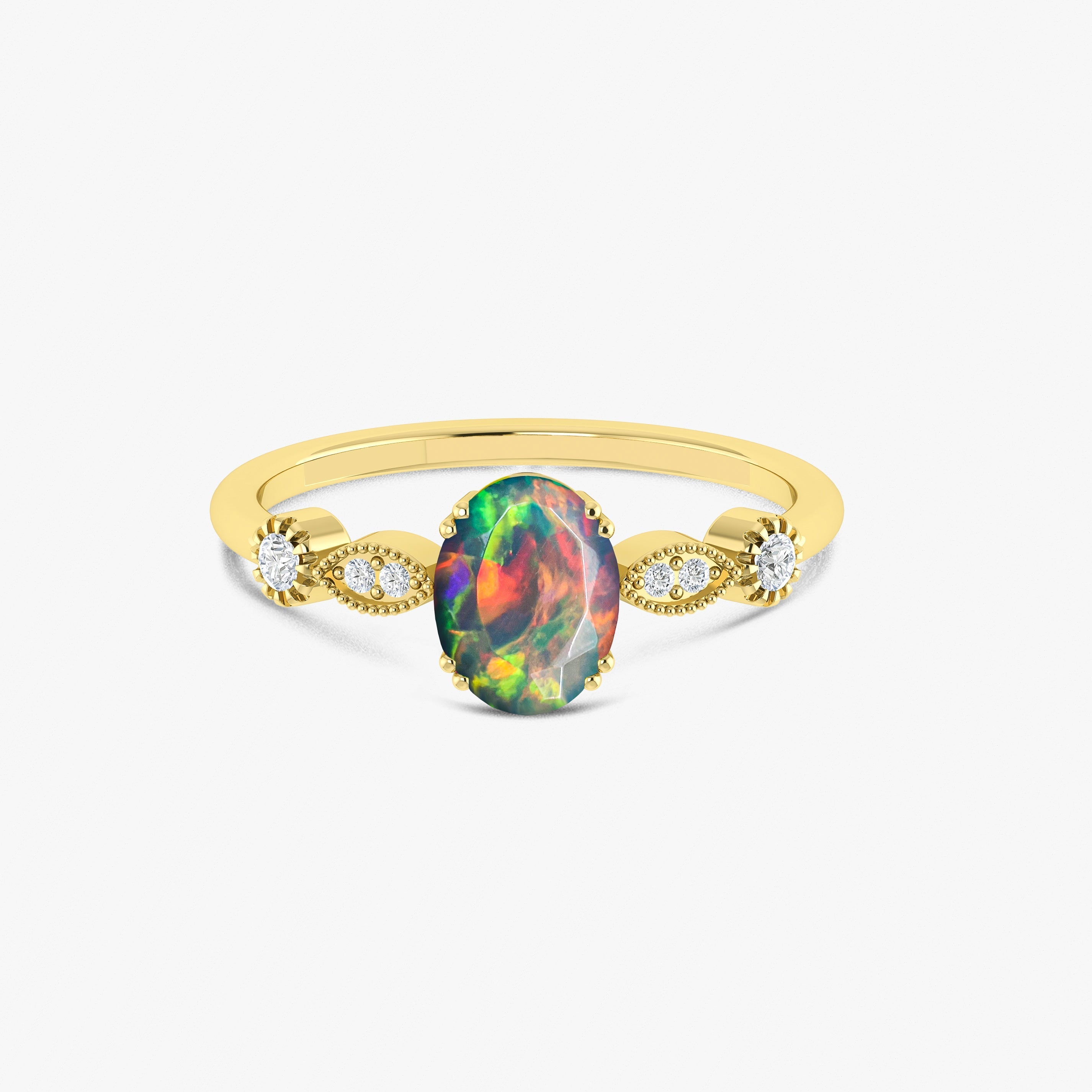 White Multifire Oval Ethiopian Opal Ring for Women - Elegant Sterling Silver Jewelry for Engagement, Wedding & Special Occasions