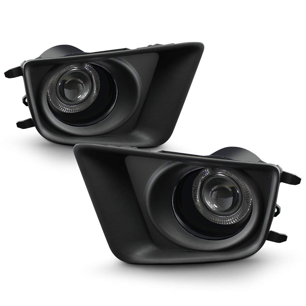ACANII LED Halo Projector Fog Lights Kit - Smoked Lens for 2012-2015 Toyota Tacoma Pickup Truck (Driver & Passenger Side) | Durable Fog Lamps Assembly for Off-Road Driving, Night Visibility & Bad Weather Conditions