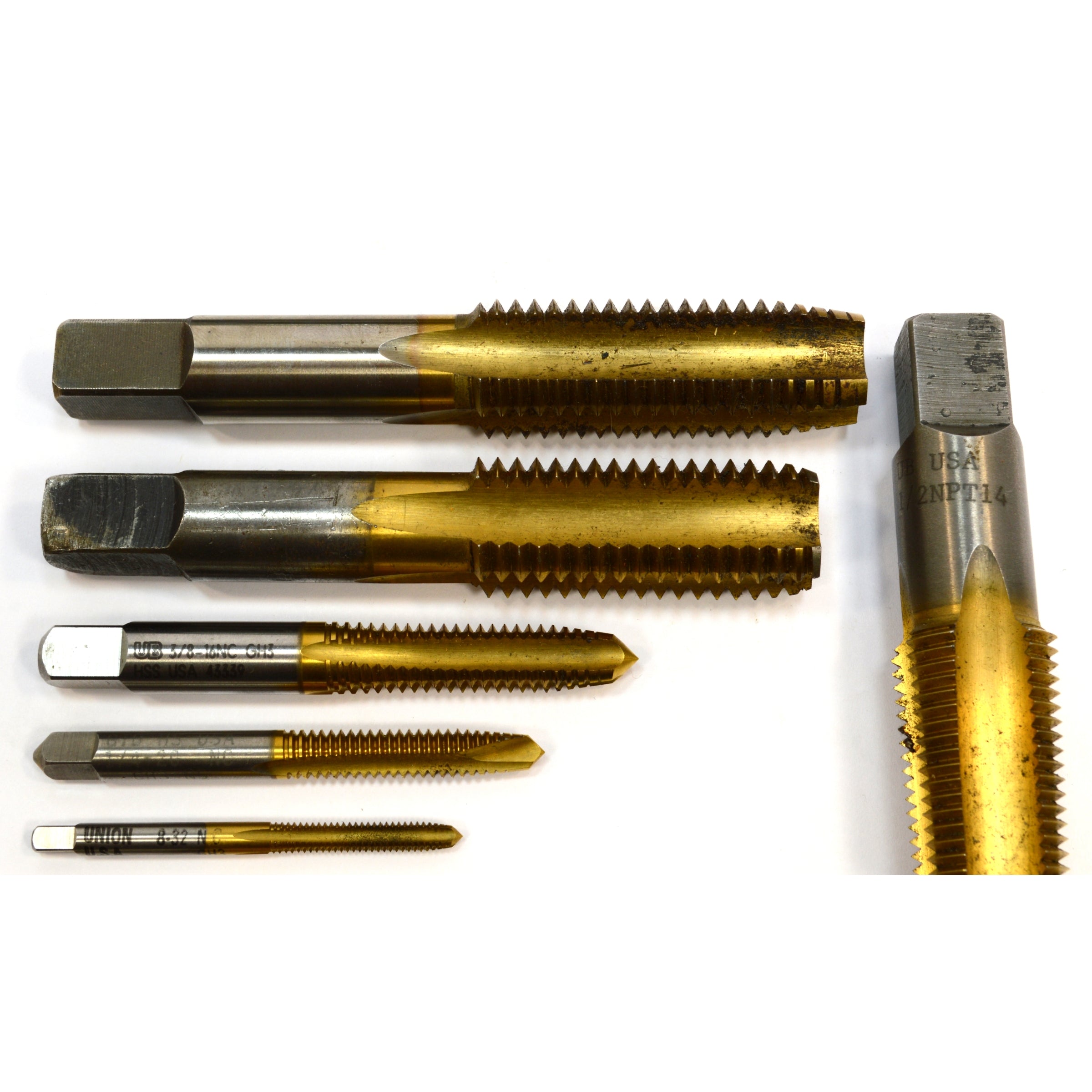 Premium Used UNION BUTTERFIELD Tap Set - 9 Sizes (1/8, 1/4, 3/8, 1/2, 5/8, 3/4, 7/8, 1 inch) for Metalworking, Plumbing & DIY Projects | High-Quality Industrial Tools
