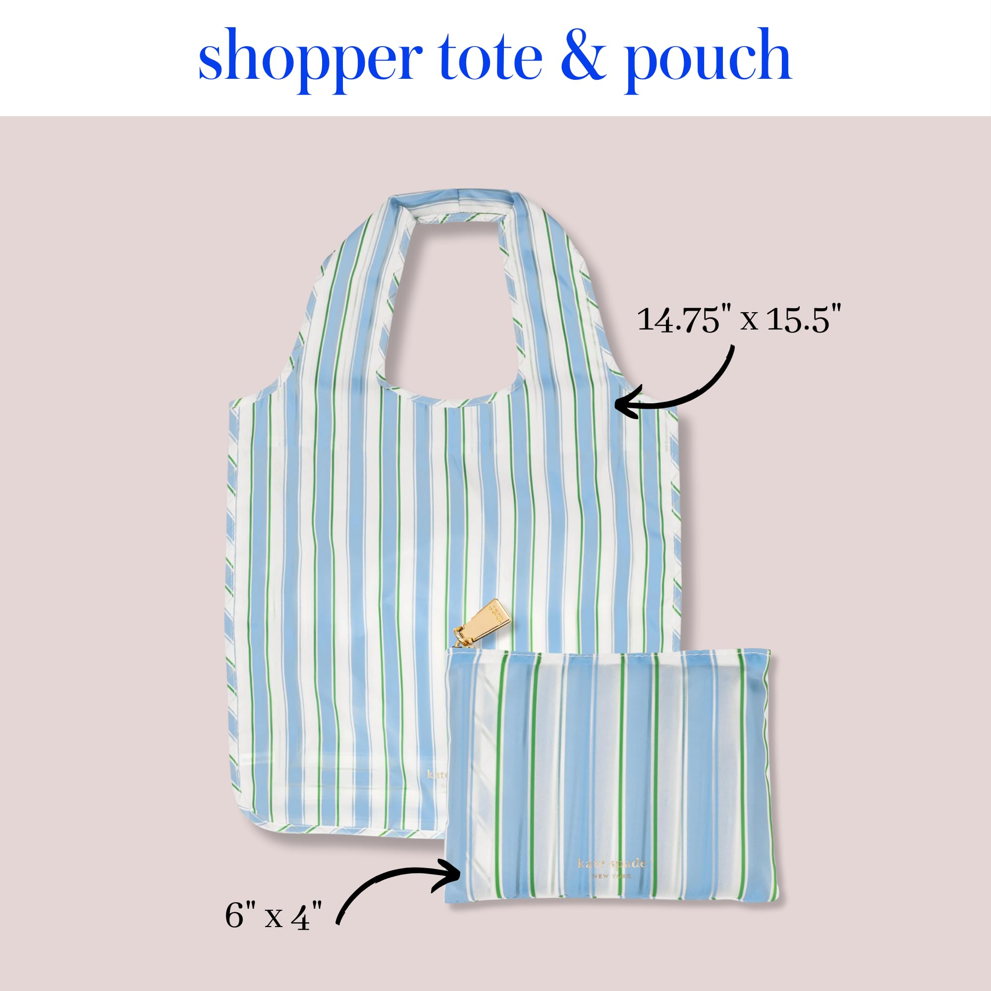 Kate Spade New York Reusable Produce Bags - Eco-Friendly Shopping Tote with Zipper Storage Pouch | Lightweight Foldable Grocery Bag for Farmers Market, Grocery Shopping & Travel