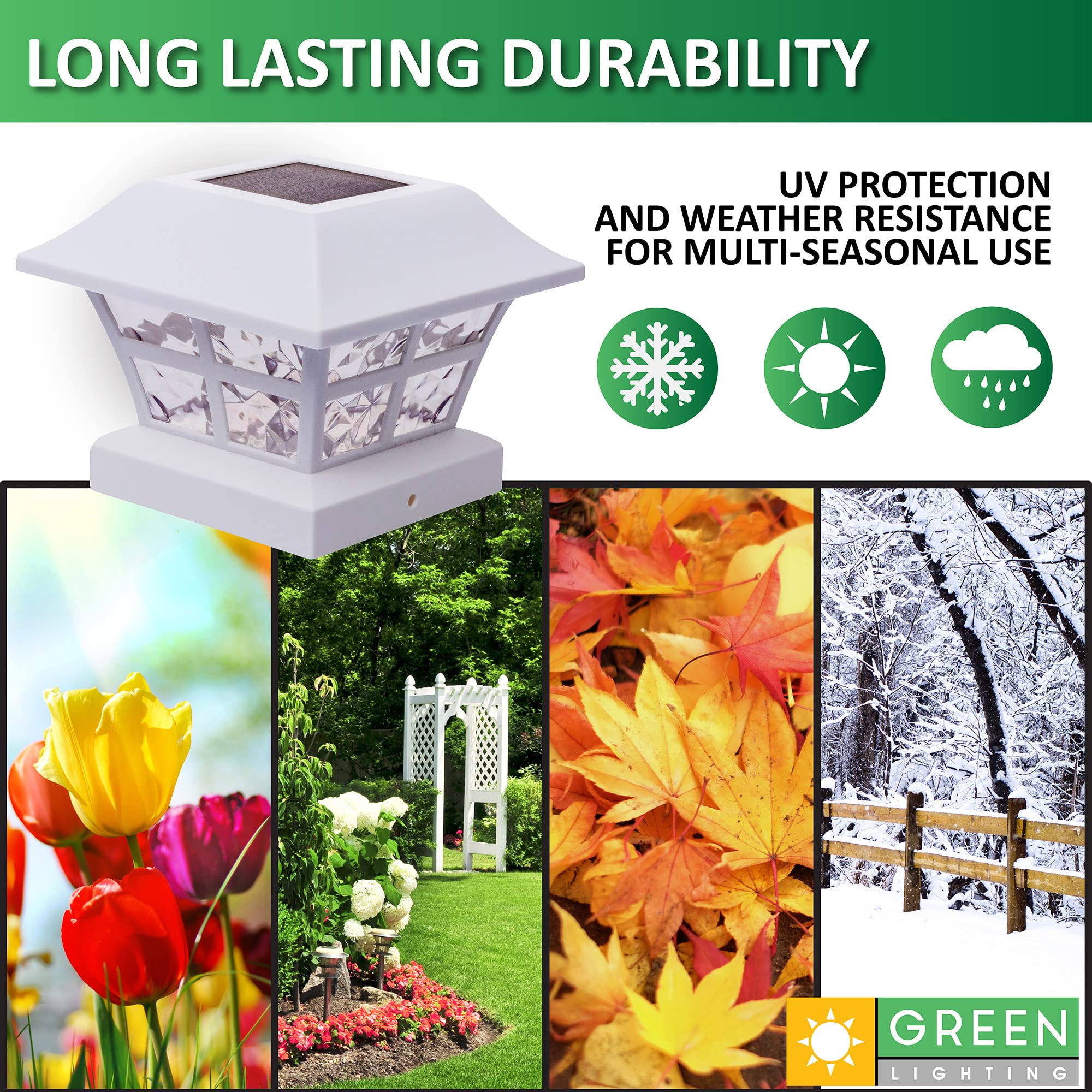 GreenLighting Evolve White Solar Post Cap Lights - Waterproof 4x4 & 5x5 Outdoor Solar Fence Post Lights - 8 Pack Weatherproof Solar Lighting for Vinyl/PVC Posts - Perfect for Driveway, Garden, Deck & Patio Lighting