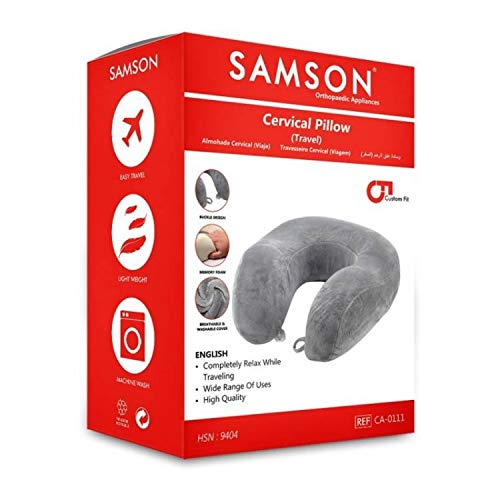 SAMSON Cervical Pillow for Neck Pain Relief - Ergonomic Travel Neck Support Pillow for Airplane, Car & Home Use