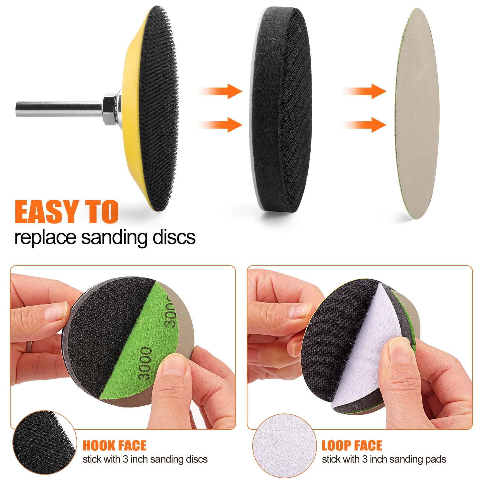 POLIWELL 5 Pack 3 Inch (75mm) Hook and Loop Foam Buffing Pads - Soft Density Interface Pads for 3