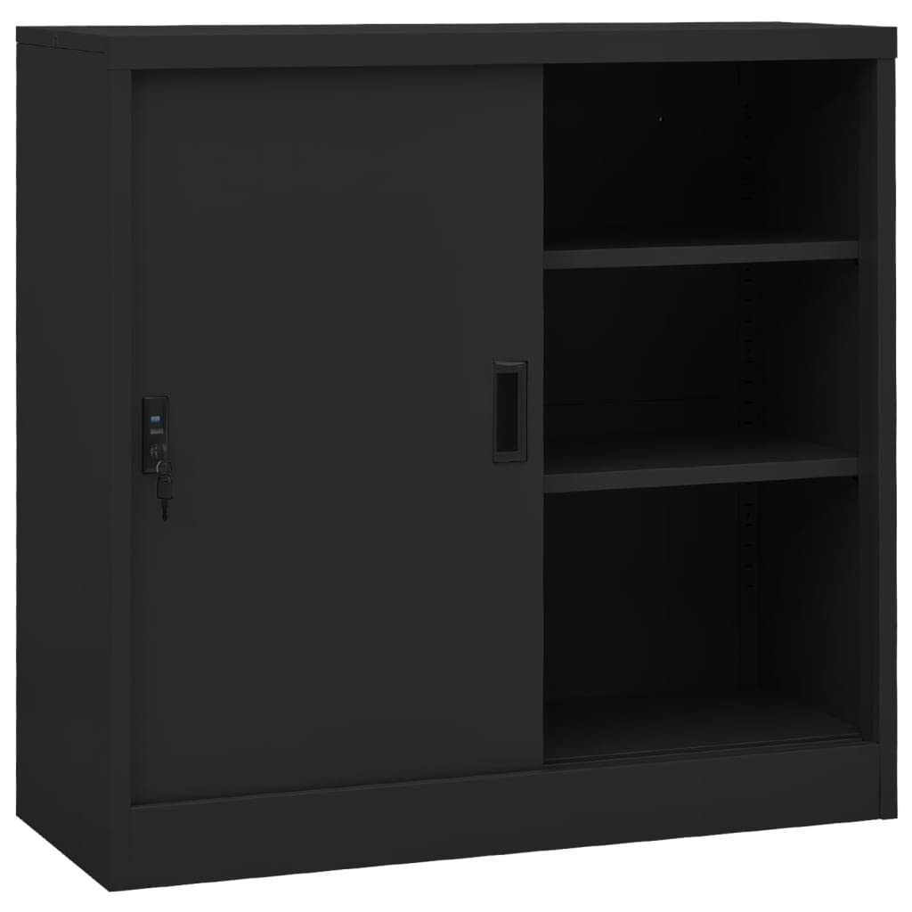 White Steel Office Cabinet with Sliding Door - 35.4