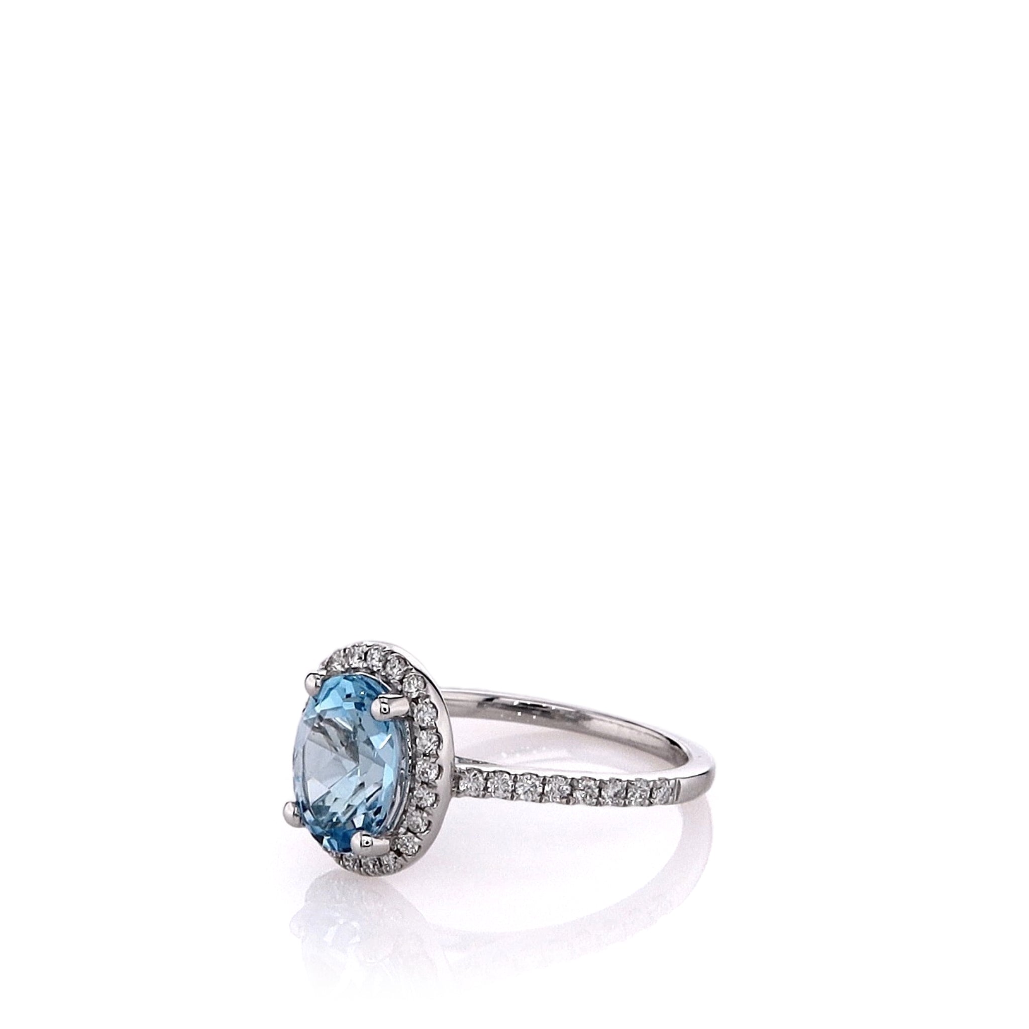 14K White Gold Oval Blue Topaz and Diamond Halo Ring for Women - Elegant Engagement, Wedding, Anniversary Gift - Perfect for Special Occasions & Everyday Luxury