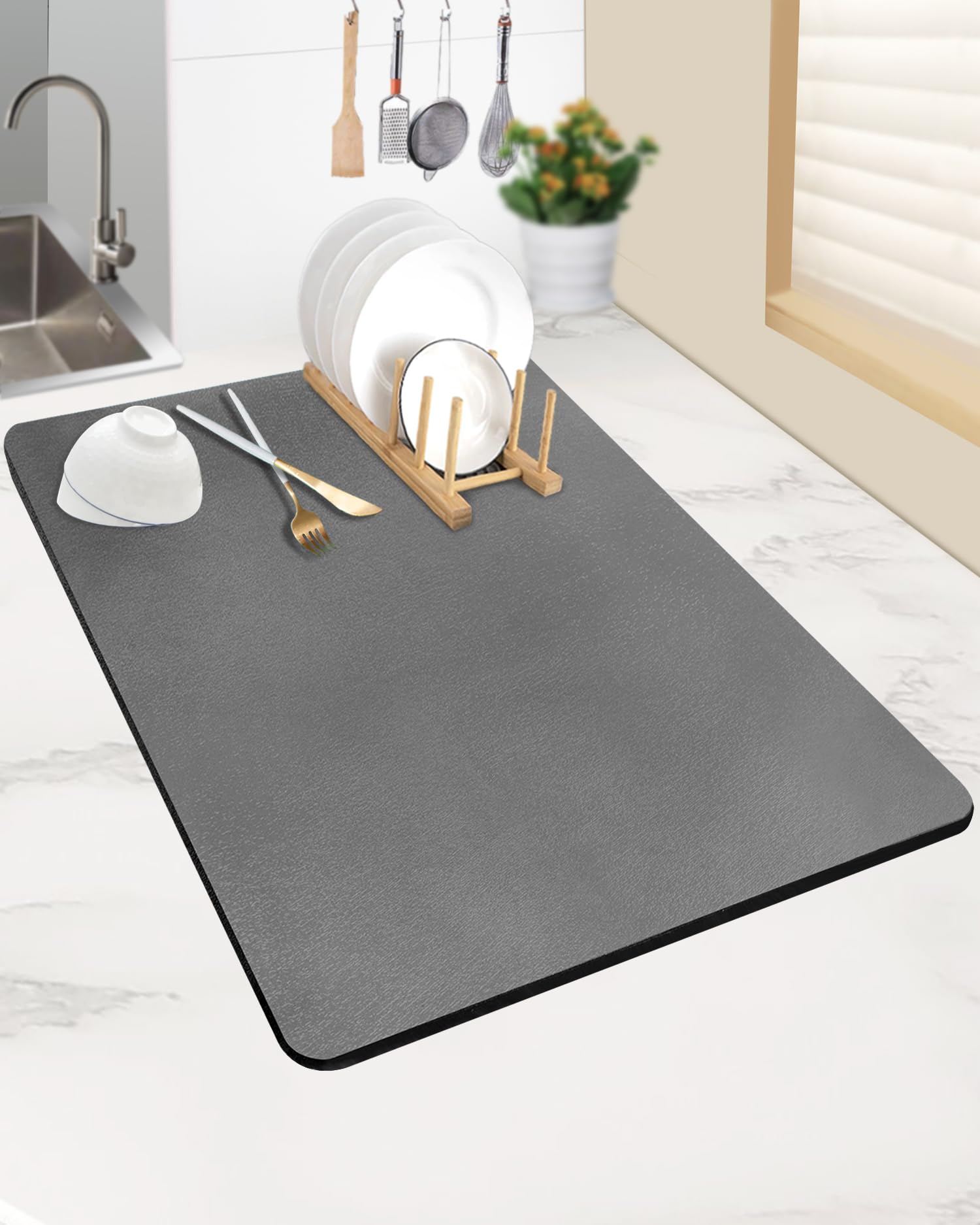 Super Absorbent Dish Drying Mat for Kitchen Counter - Non Slip Rubber Backed Kitchen Mat for Dishes, Coffee Bar & Sink Area | Perfect for Dish Rack, Countertop Protection & Quick Drying | Ideal for Home Kitchen, Coffee Station & Bar Use