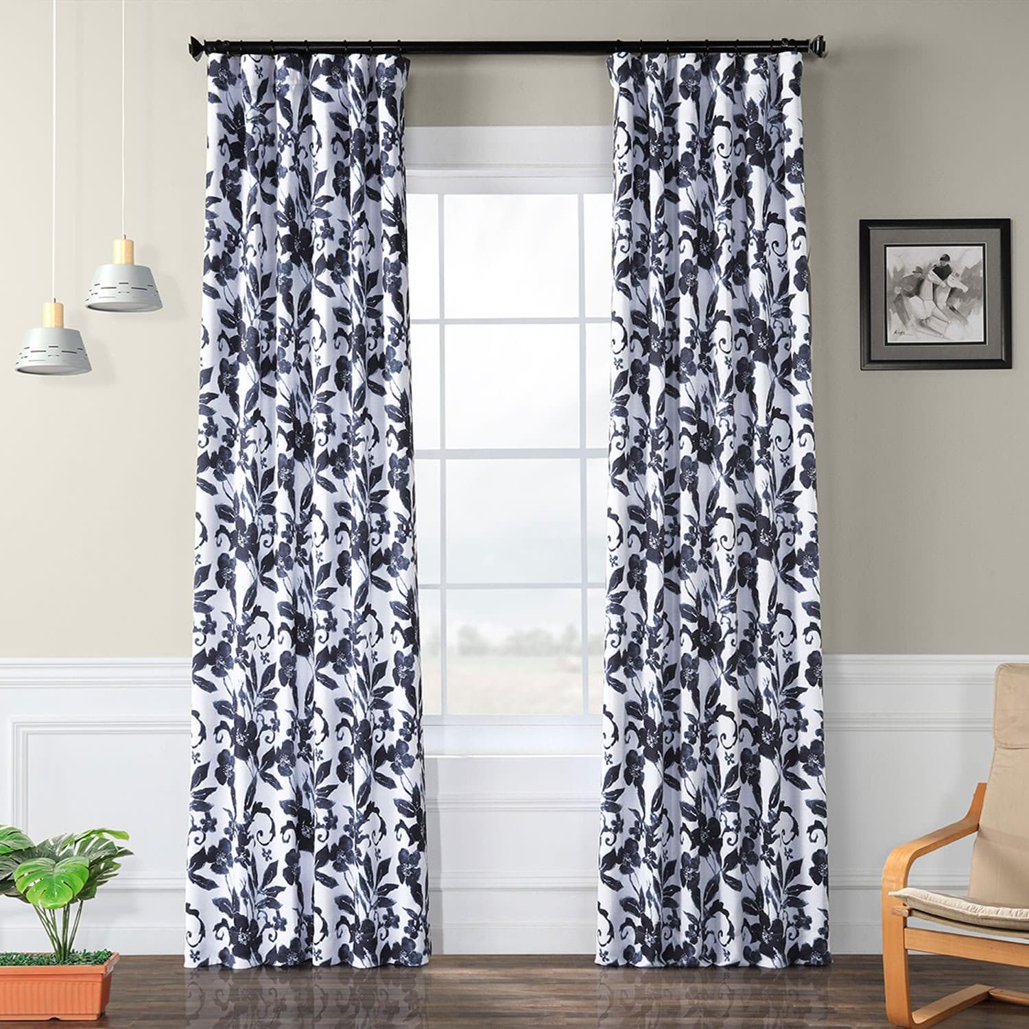 Blue Hibiscus Floral Blackout Curtains for Bedroom & Living Room - Light Blocking Window Drapes for Better Sleep & Privacy