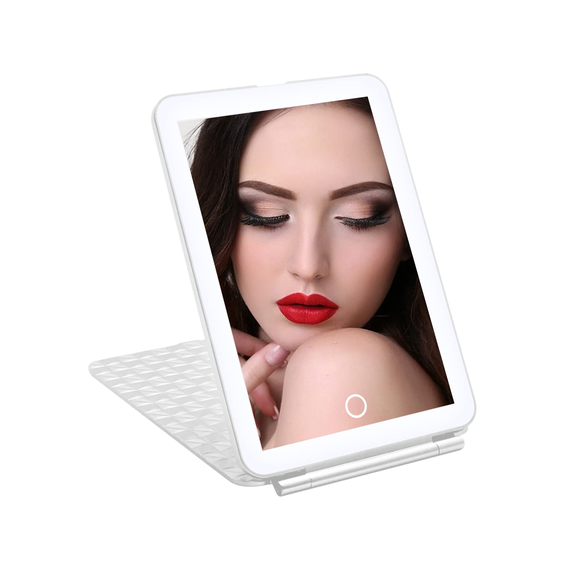 Mini Tri-Tone LED Makeup Mirror with Touch Sensor - Foldable Vanity Mirror with Flip Cover, White | Perfect for Home Dressing Table, Travel & Professional Makeup Artists