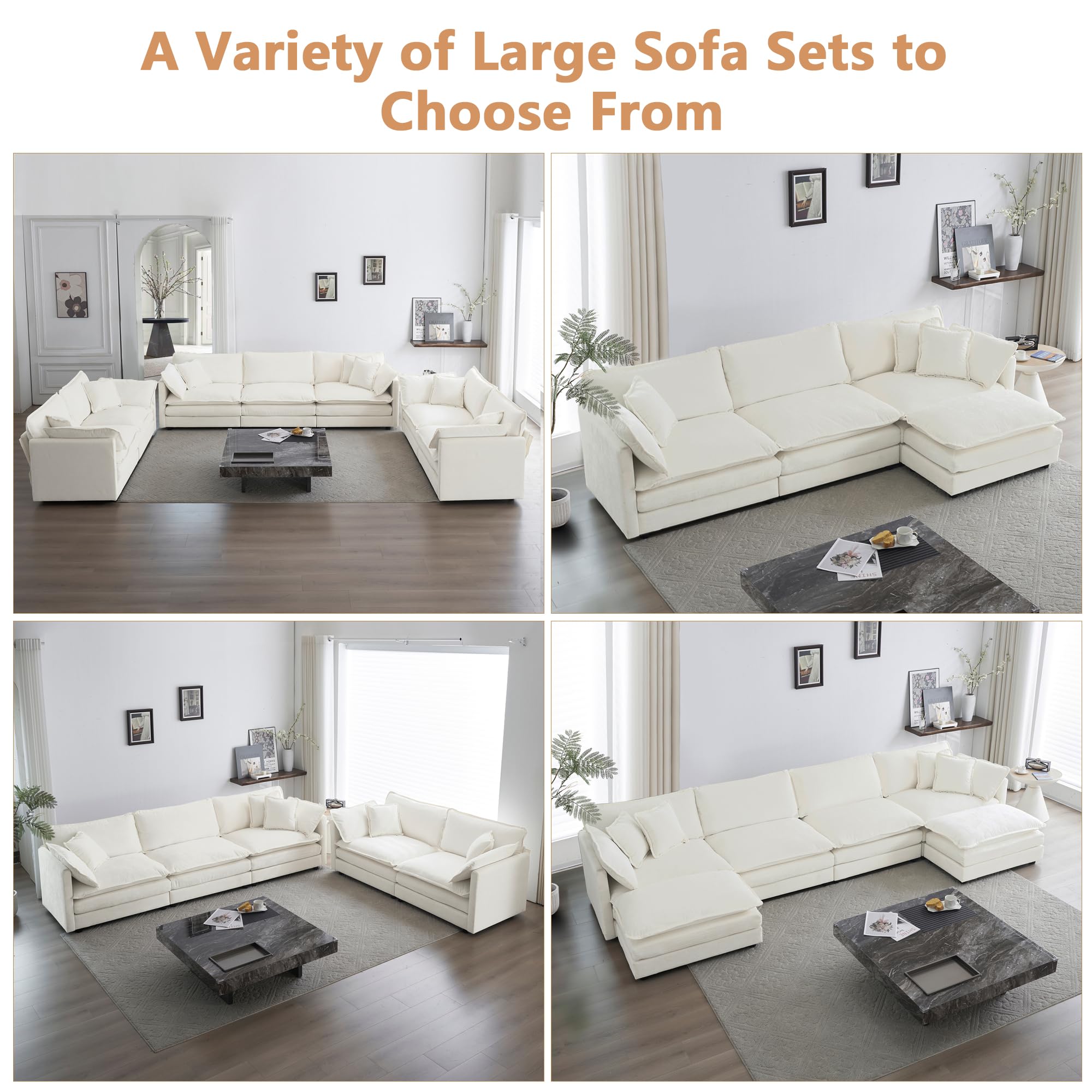 mikibama Luxury 2-Piece Sofa Set - Modern Chenille Cloud Couches with 8 Pillows (4 Armrest + 4 Toss) for Living Room & Office - Ultra Comfortable Loveseat Set in Beige | Perfect for Small Spaces, Apartments, and Cozy Home Decor