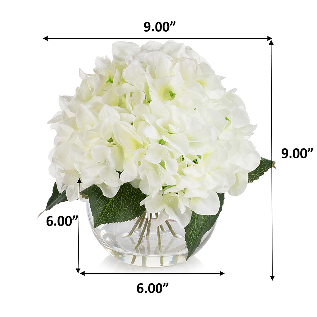 ENOVA Home Cream Hydrangea Artificial Flower Arrangement in Clear Glass Vase with Faux Water - Elegant Home & Office Decor for Living Room, Dining Table, Wedding Centerpiece (Cream)