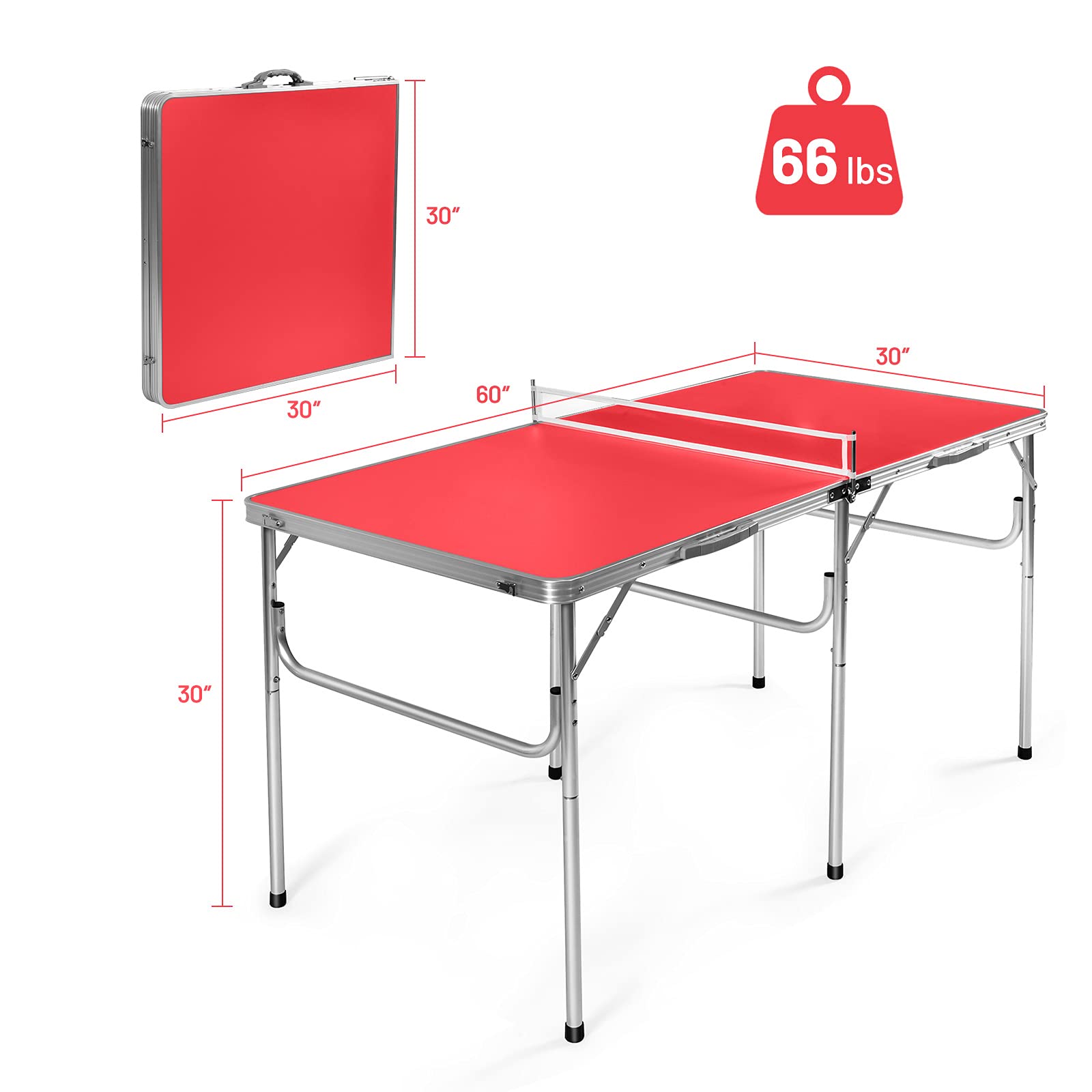 GYMAX Folding Indoor Ping Pong Table Set with Net, 2 Paddles & 2 Balls - Professional Free Standing Table Tennis Kit for Home, Office, Gym & Game Room