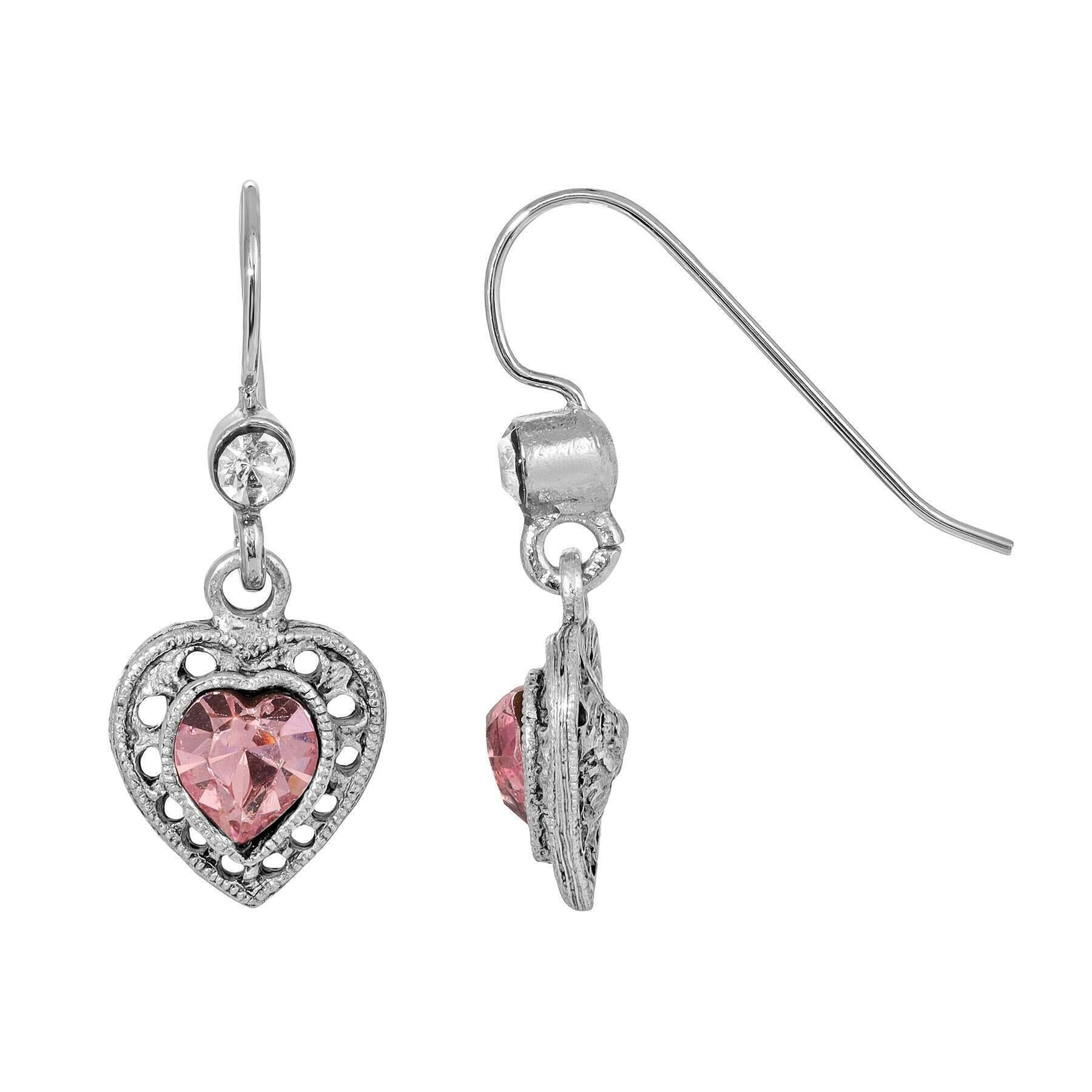 1928 Vintage Heart Crystal Drop Earrings - Antique Silver Dangle Earrings for Women - Perfect for Weddings, Parties & Special Occasions