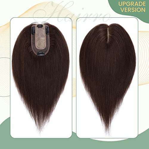 Clip in Human Hair Topper with Silk Base - Natural Looking Hairpiece for Thinning Hair - Perfect for Daily Wear, Special Occasions & Styling