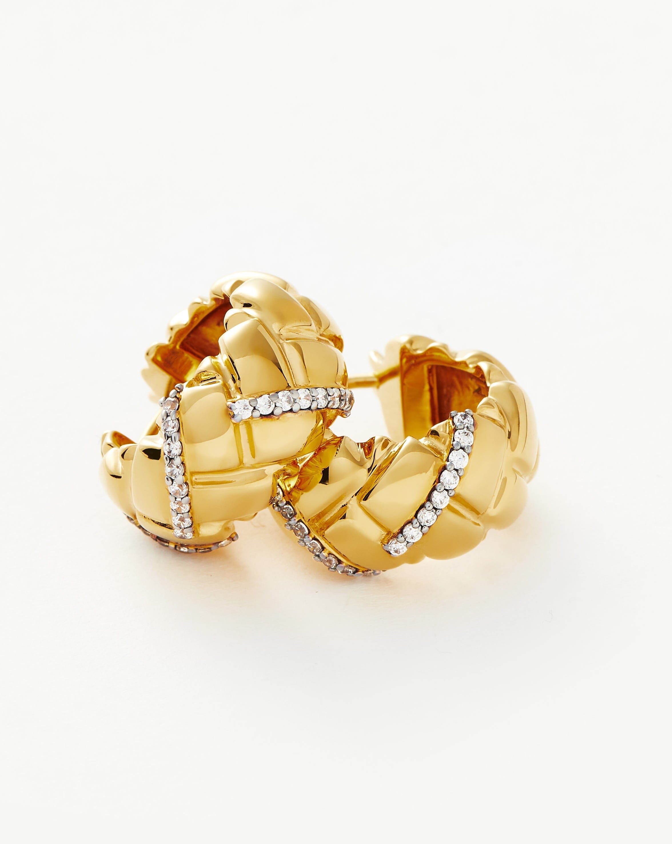 Lucy Williams Pave Waffle Hoop Earrings for Women - 14K Gold Plated Cubic Zirconia Huggie Hoops - Perfect for Parties, Weddings & Everyday Wear