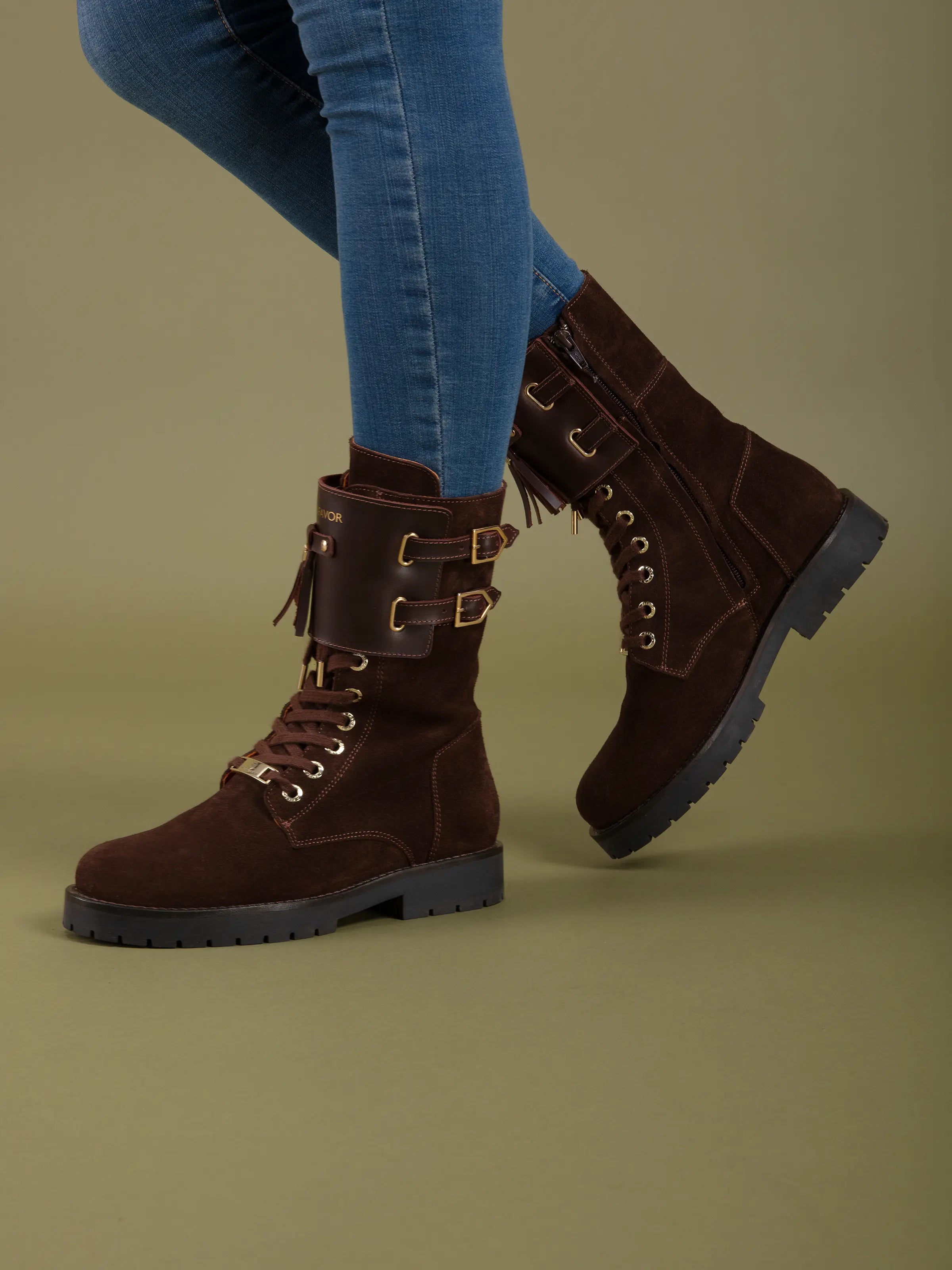 Windsor Combat Boots for Women - Chocolate Suede Leather Ankle Boots - Perfect for Fall Fashion, Outdoor Hiking & Street Style