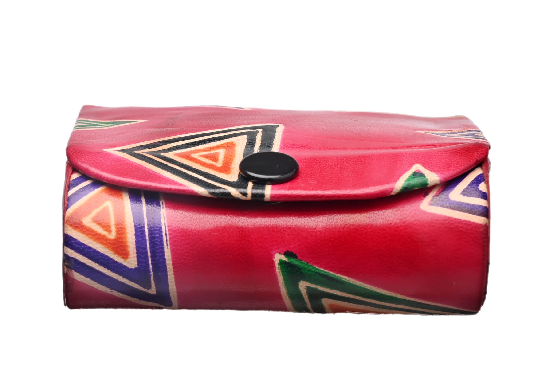 Premium Leather Lipstick Case with Mirror - Traditional Geometric Design Jewelry Holder Box for 2 Lipsticks - Perfect for Handbags & Crossbody Bags (Red) - Ideal Gift for Women, Travel & Daily Makeup Organization