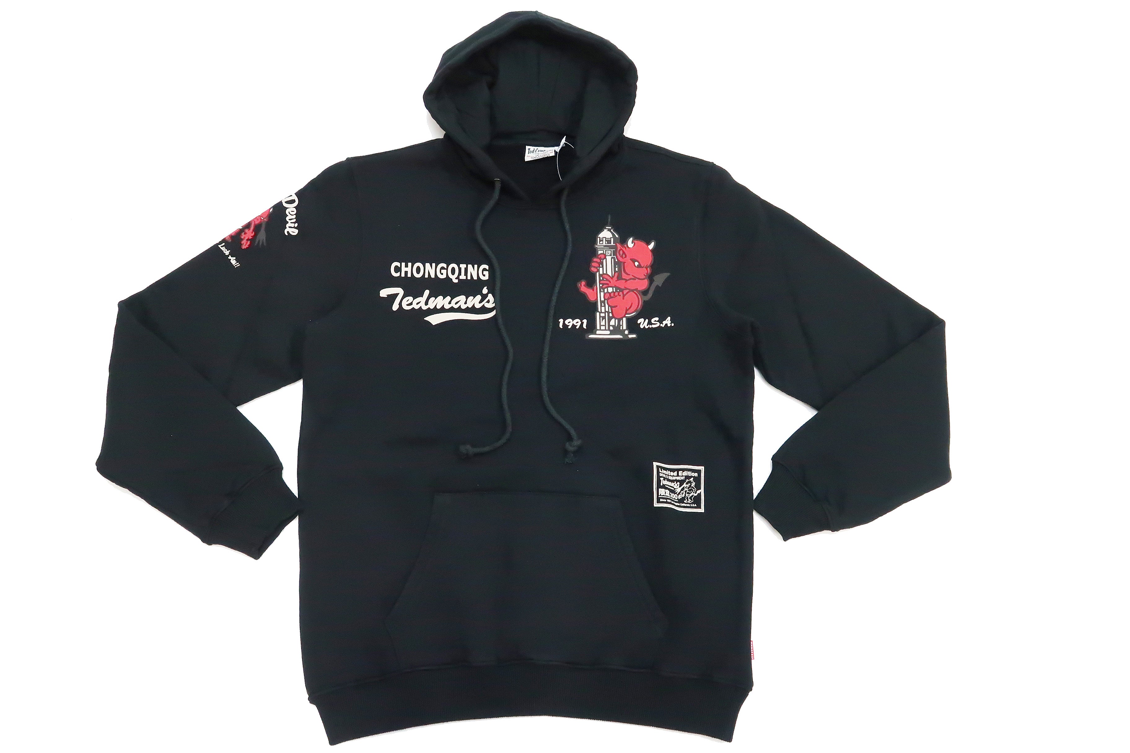 Tedman Men's Lucky Devil Graphic Printed Pullover Hoodie - Soft Cotton Hooded Sweatshirt TDSP 152 in Black - Perfect for Casual Wear, Street Style & Everyday Comfort