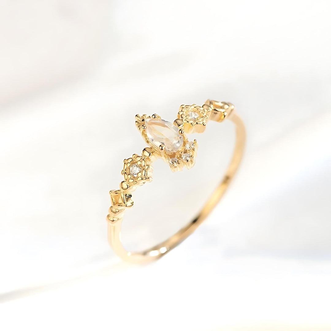 Dainty Pear Shape Moonstone Promise Rings for Women - Elegant Sterling Silver Engagement Ring, Gift for Her | HJZB 275 | Perfect for Anniversaries, Valentine's Day & Special Occasions