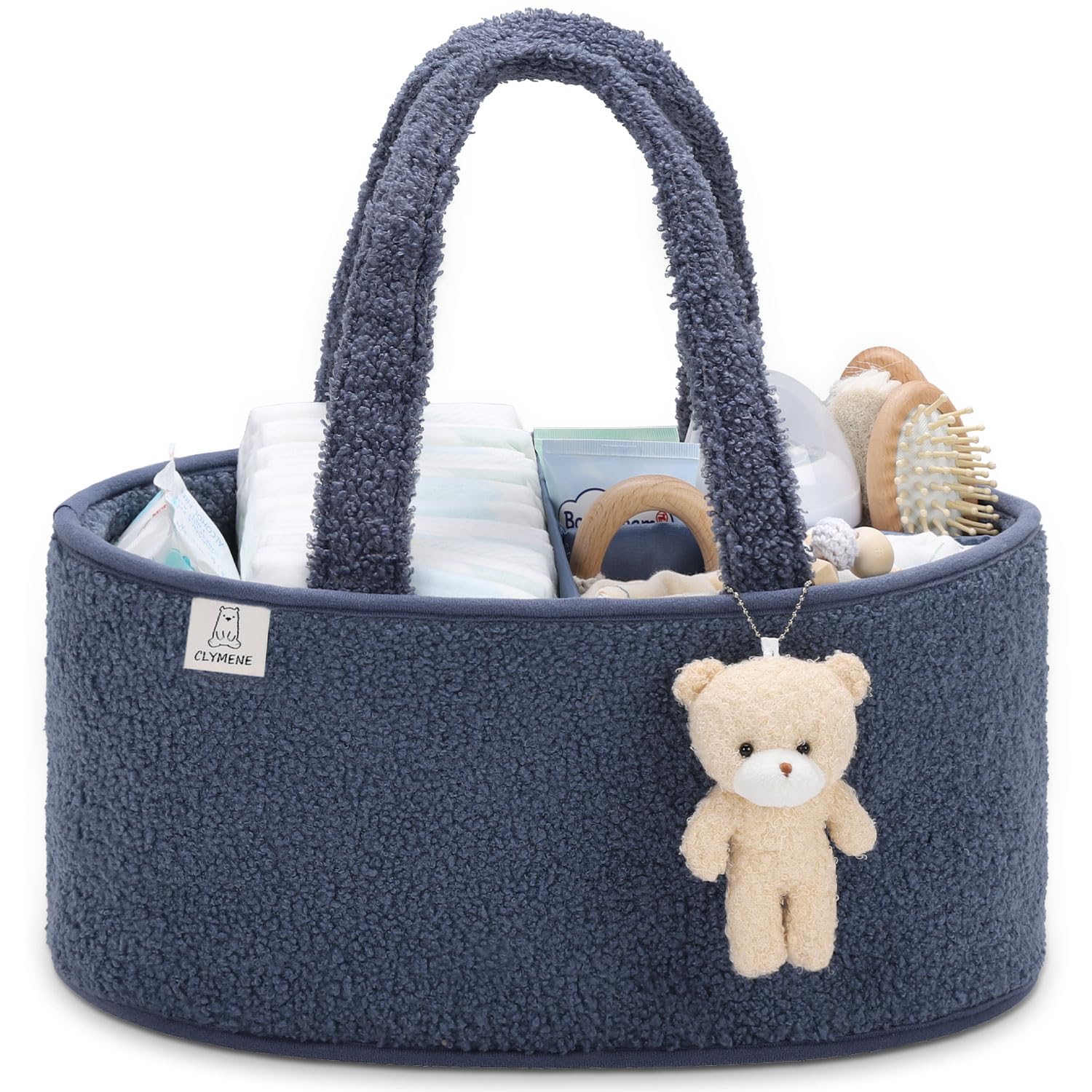 CLYMENE Baby Diaper Caddy Organizer - Portable Nursery Storage Basket for Diapers, Wipes & Baby Essentials | Newborn Changing Table Organizer | Perfect Baby Shower Gift & Registry Item | Travel Diaper Tote Bag for Car & Home Use | Stone Blue | Ideal for Nursery Organization & On-the-Go Parents
