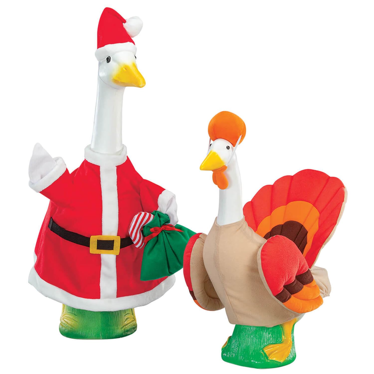 Fox Valley Traders Gaggleville™ Santa and Turkey Goose Plush Toy Set with Baby Outfits - Perfect for Christmas Decorations, Holiday Gifts & Nursery Room Decor