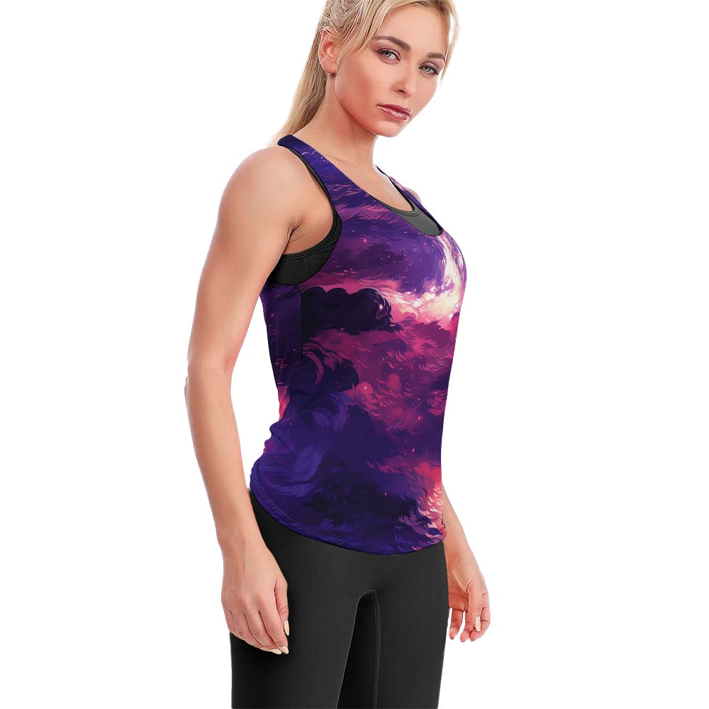 Breathable Purple Night Sky Yoga Vest for Women - Moisture Wicking Workout Top for Gym, Running & Yoga | Comfortable & Stylish Activewear