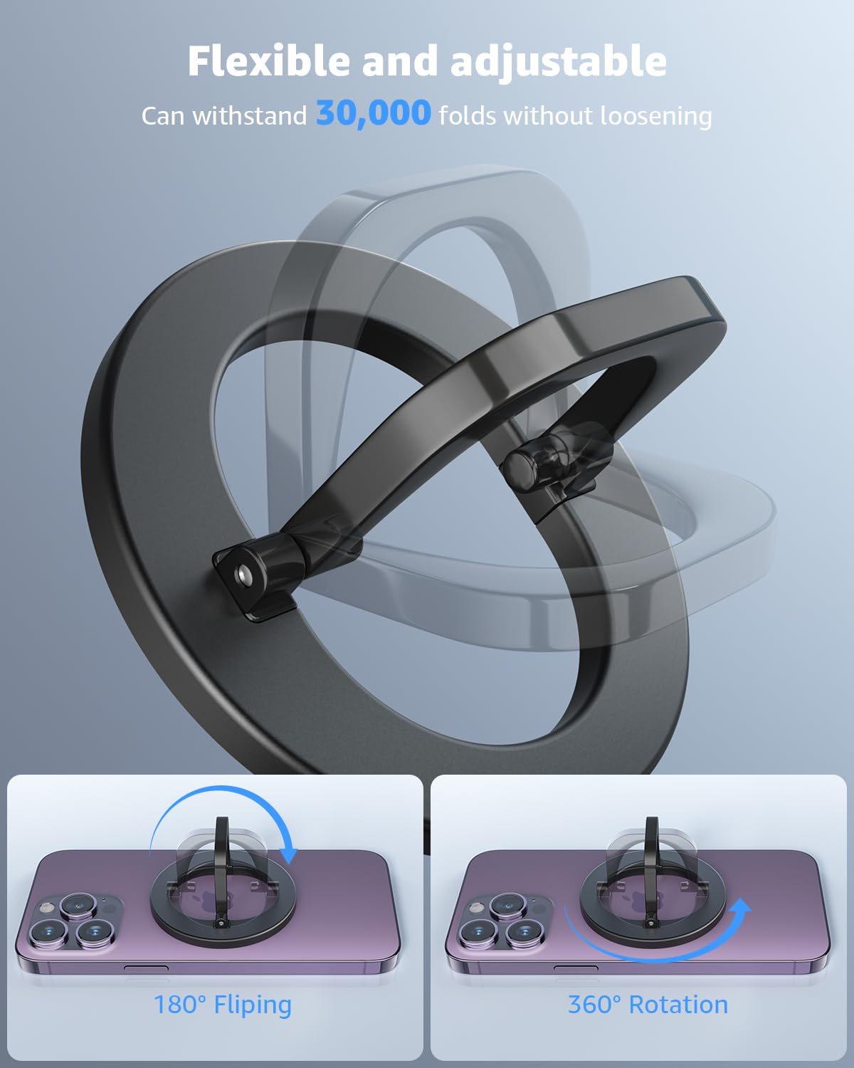 SUPERONE Adjustable Magnetic Phone Grip & Kickstand - Removable Finger Ring Holder for MagSafe Accessories | Compatible with iPhone 16/15/14/13/12 Series | Perfect for One-Hand Use, Video Watching & Secure Phone Handling