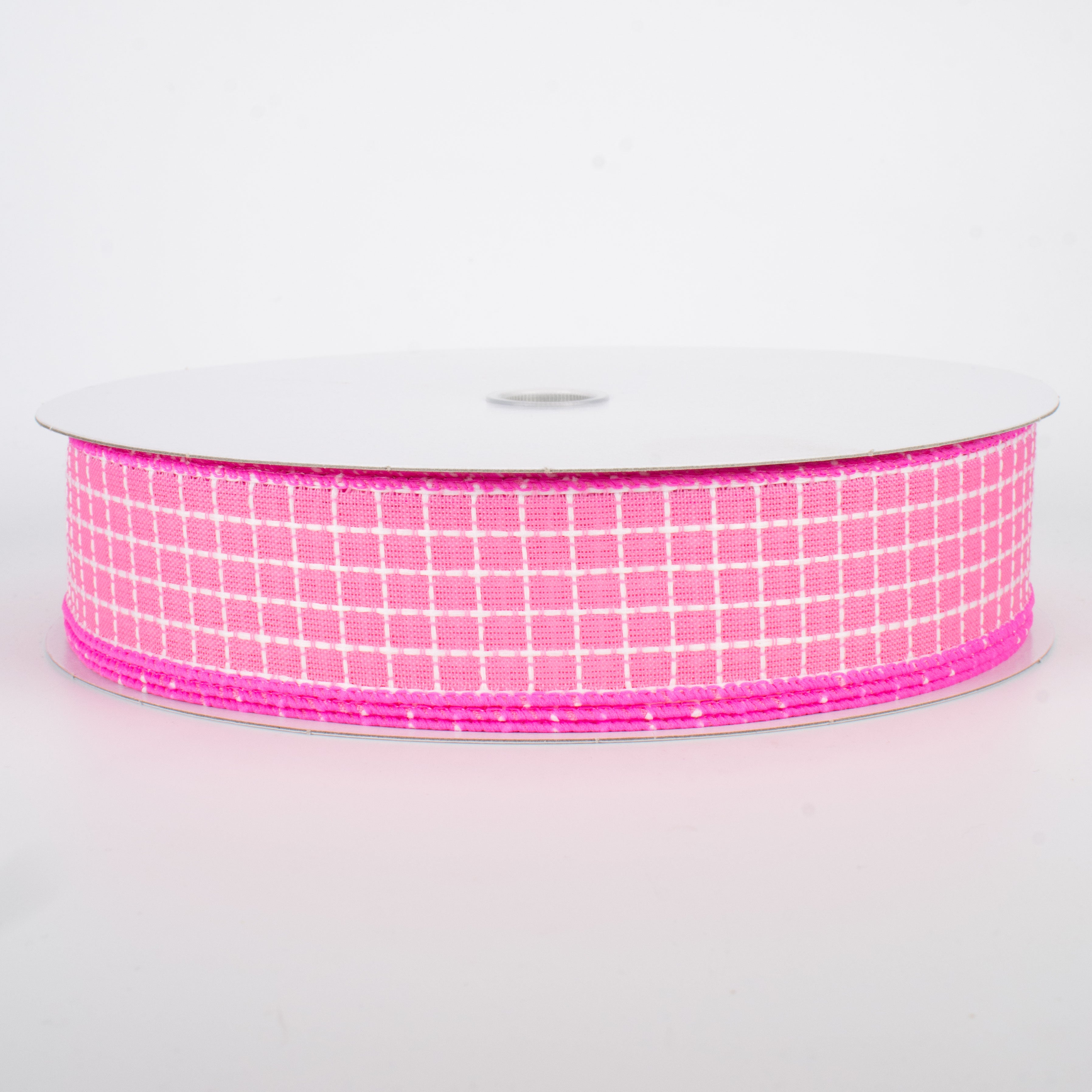 1.5 Inch Embroidered Stitched Squares Ribbon - Pink Craft Ribbon (50 Yards) for DIY Scrapbooking, Gift Wrapping & Hair Bows