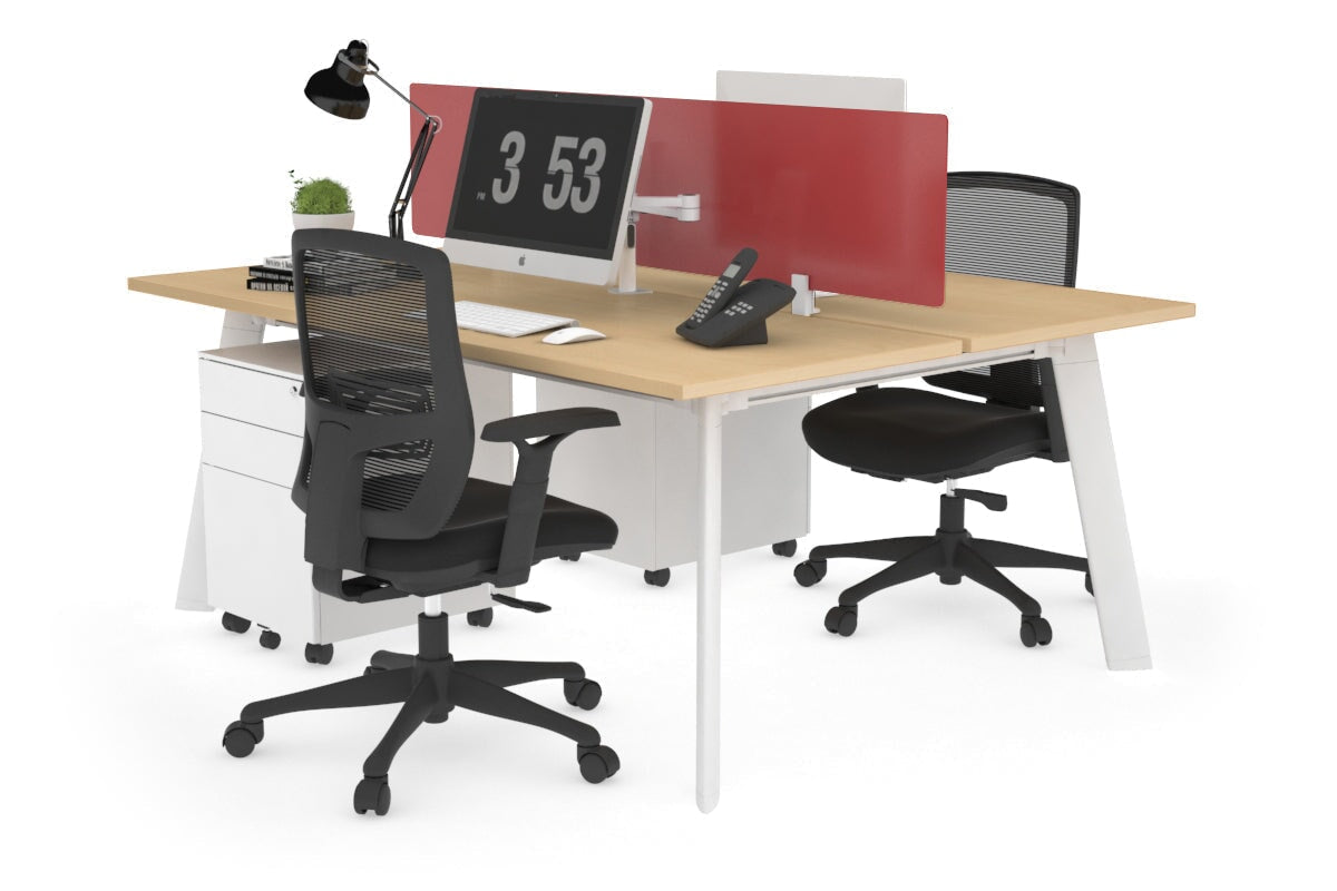 2 Person Workstation with White Frame - 1400L x 700W - Ideal for Office, Home Office & Collaborative Workspaces