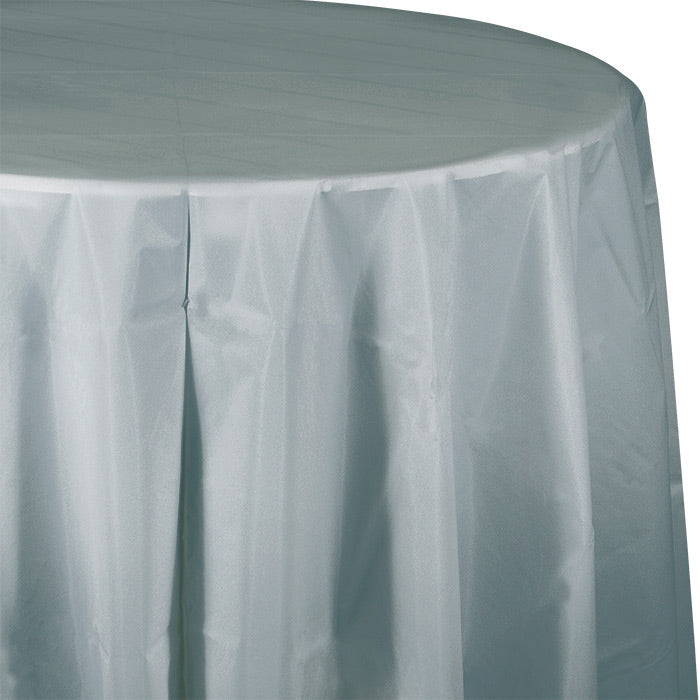 12-Piece Bulk Shimmering Silver Round Plastic 82-Inch Table Covers for Weddings, Parties, and Special Events - Disposable Elegant Tablecloths for Banquets, Receptions, and Celebrations