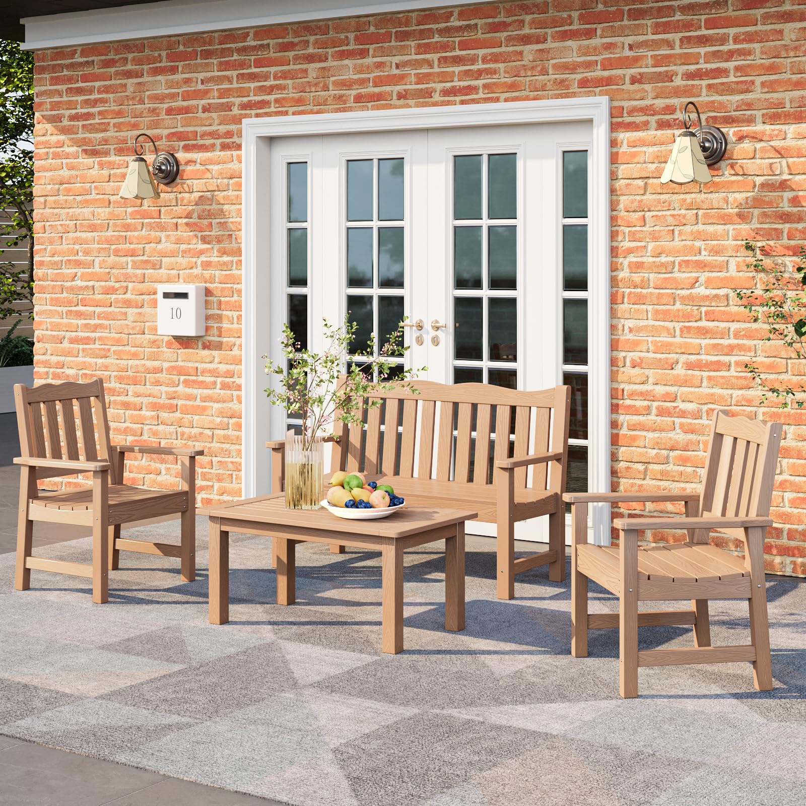 All-Weather Outdoor Coffee Table - Modern Rectangle Teak Patio End Table for Backyard, Porch, Garden, Pool & Deck | Durable HIPS Material | Perfect for Outdoor Entertaining & Relaxation