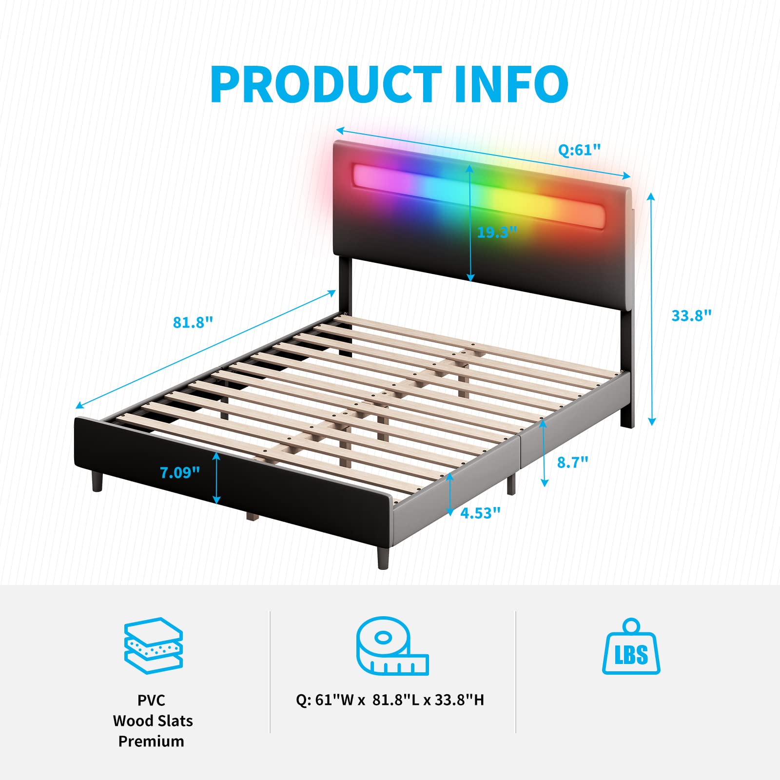 MJkone Queen Size Platform Bed Frame with Smart RGB LED Light Strip - Adjustable Headboard, Alexa & App Compatible, No Box Spring Needed (Black) | Modern Bedroom Furniture for Smart Home & Gaming Setup