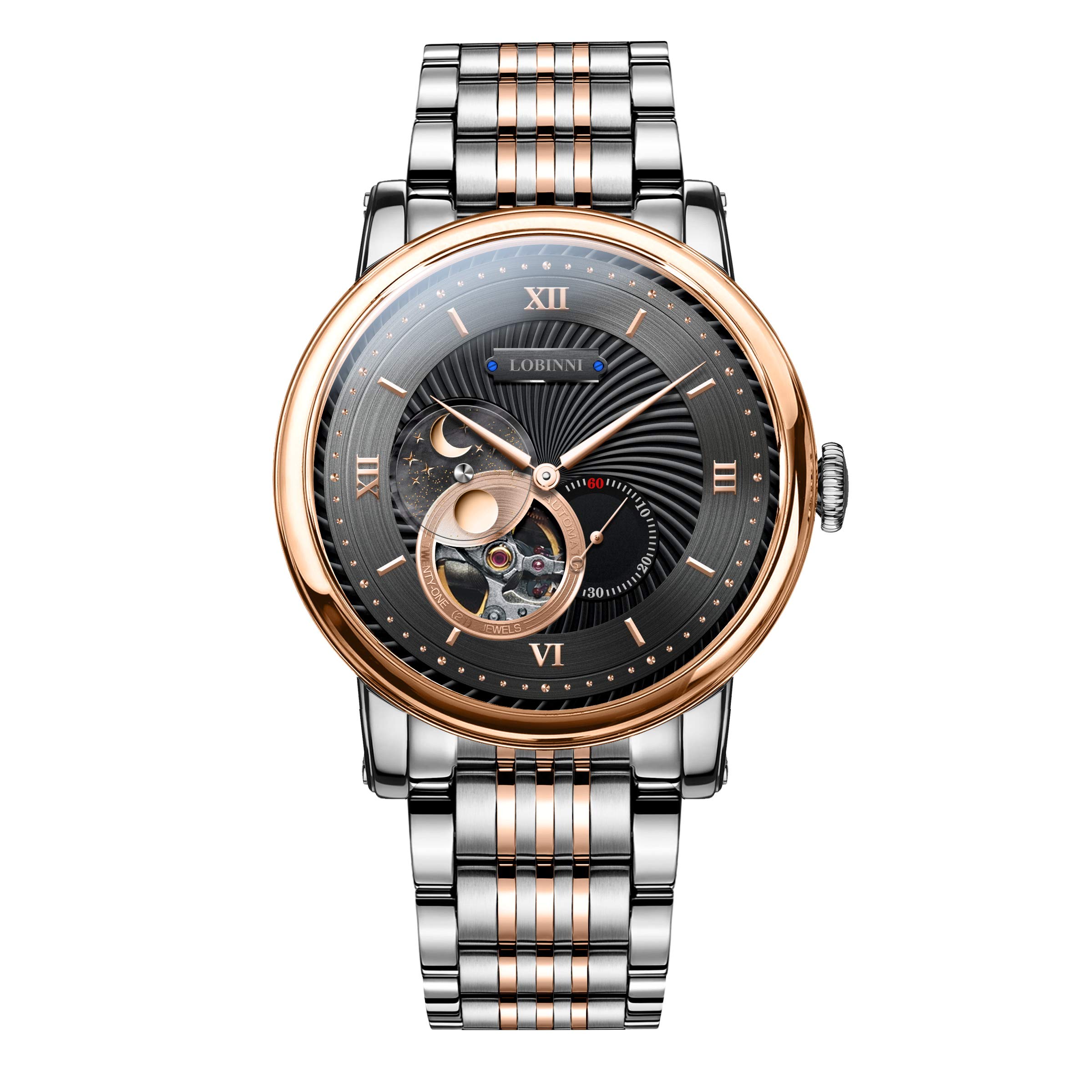 LOBINNI Men's Automatic Skeleton Luxury Mechanical Wristwatch - Self-Wind, 50m Waterproof - Perfect for Business, Formal Events & Everyday Wear