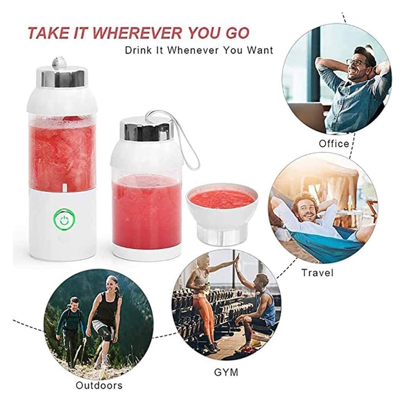 Portable Personal Blender with 6 Blades - 550ml USB Rechargeable Smoothie Maker for Fruits, Vegetables & Shakes - Perfect for Home, Office & Travel Use
