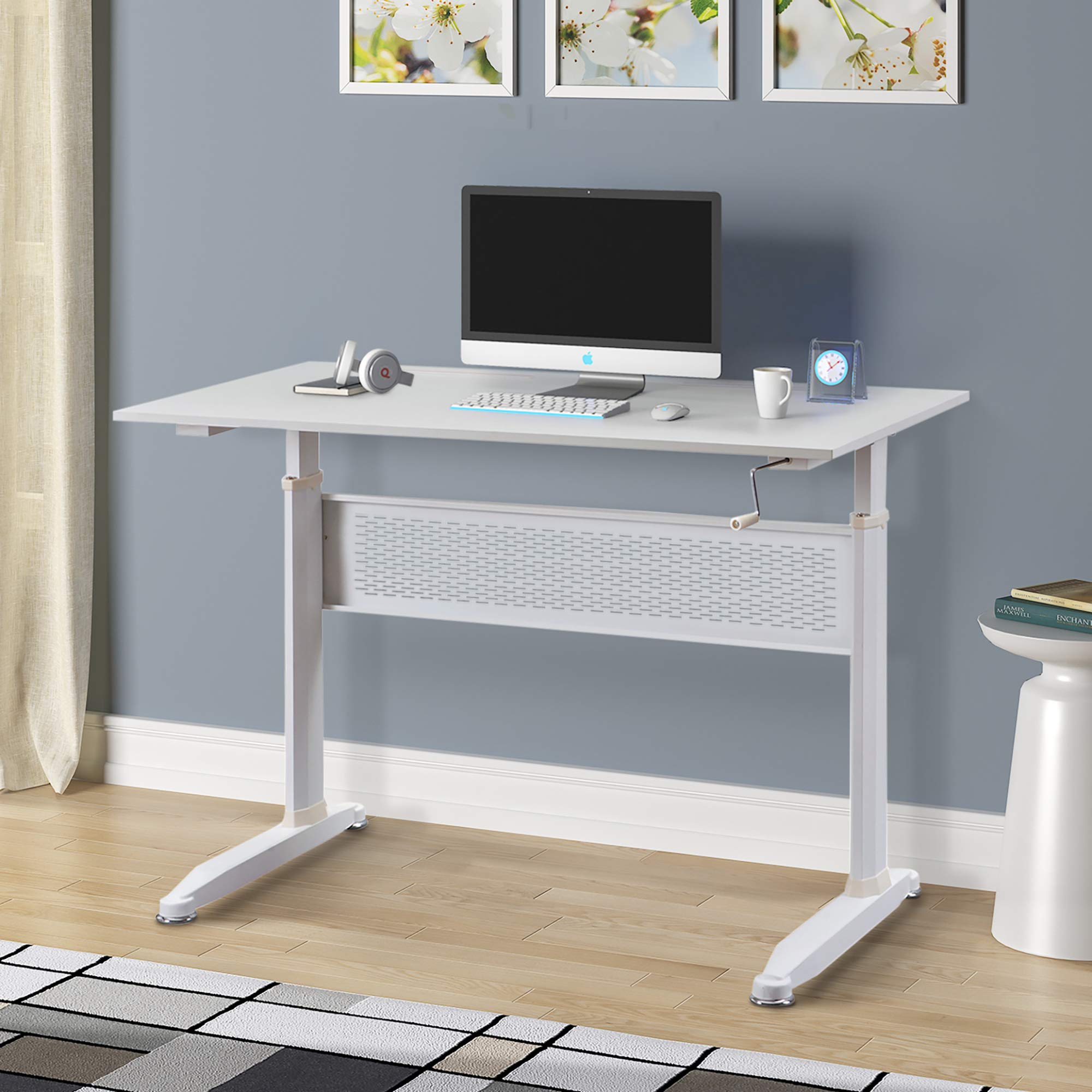 HomVent Adjustable Height Standing Desk - Electric Sit Stand Workstation with Spacious Desktop & Sturdy Metal Frame for Home Office | Ergonomic Computer Desk for Work from Home & Gaming (White)