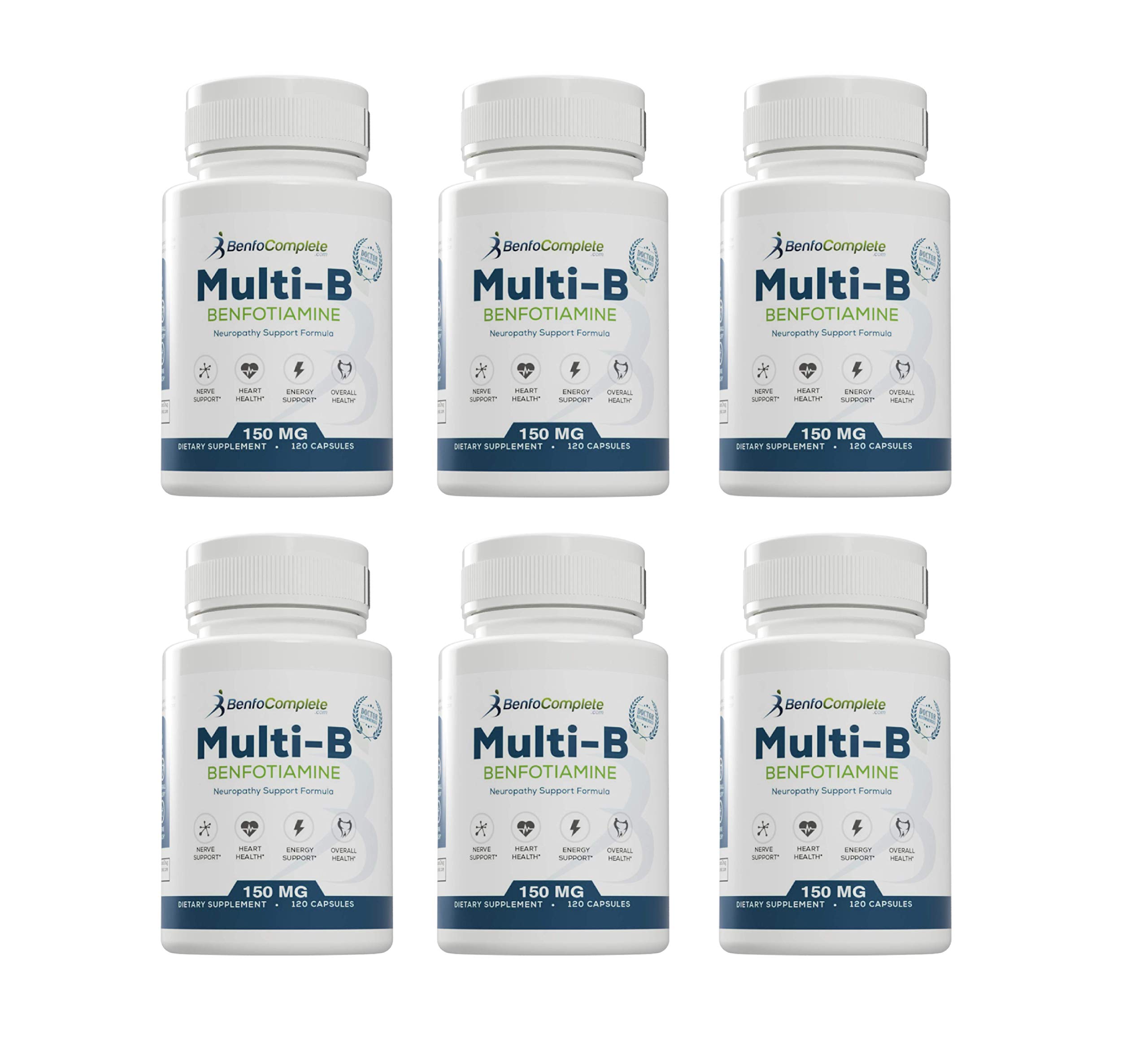 Benfotiamine 150mg for Neuropathy Support - 120 Gelatin Capsules per Bottle (Pack of 6) - Nerve Health Supplement for Diabetic & Peripheral Neuropathy Relief - Ideal for Daily Wellness & Pain Management