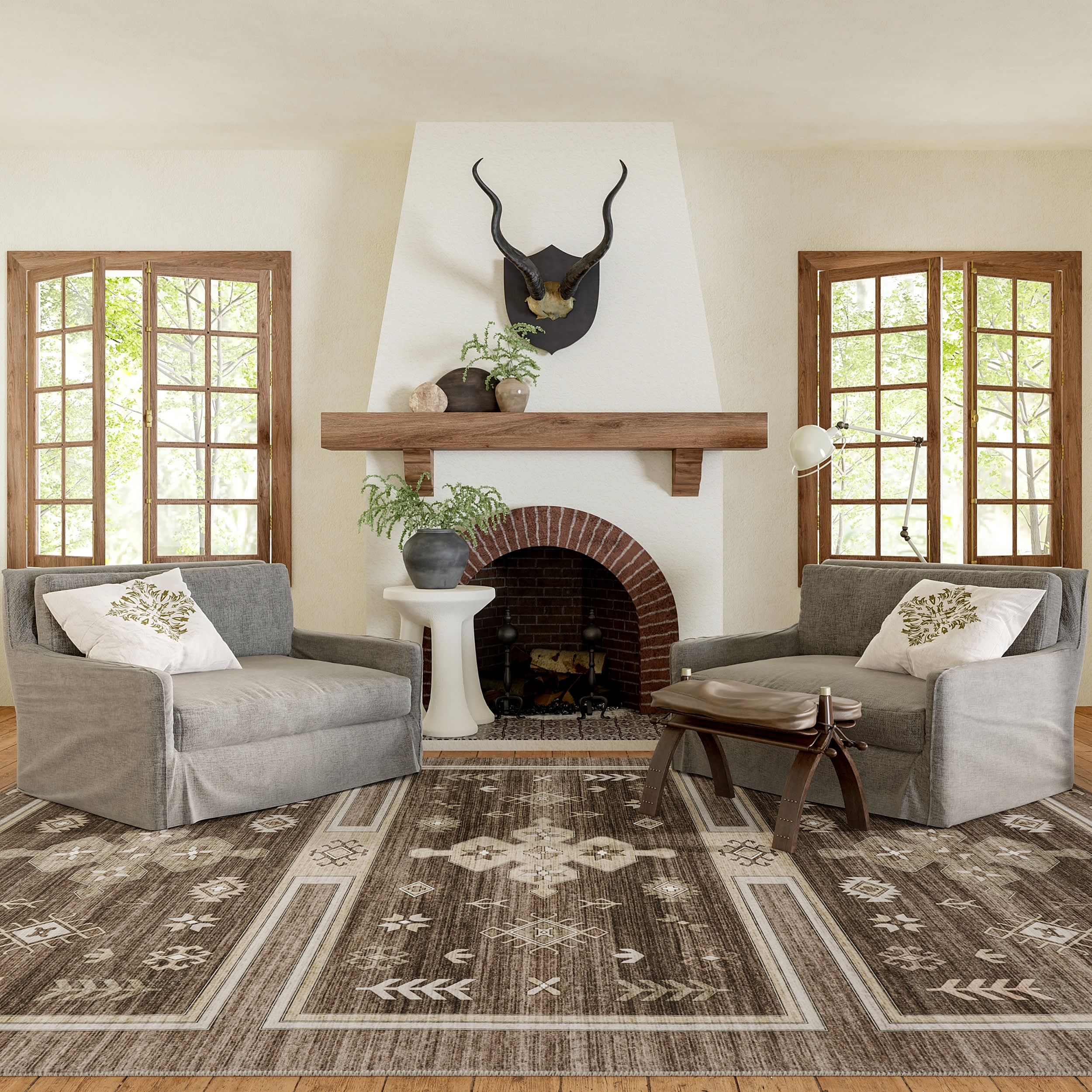 Briar Geometric Washable Rug - Dark Brown Non-Slip Area Rug for Living Room, Bedroom, Dining Room | Modern Home Decor & Floor Protection