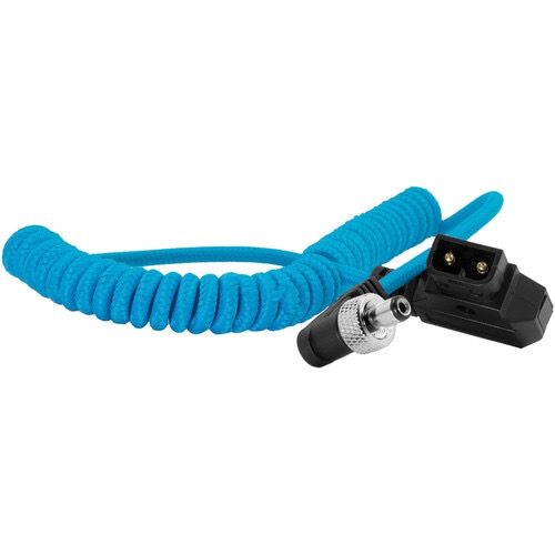 Kondor Blue Coiled D-Tap to Locking DC 2.5mm Right Angle Power Cable (16in to 50in) - Perfect for Camera Rigs, LED Lights & Portable Power Solutions
